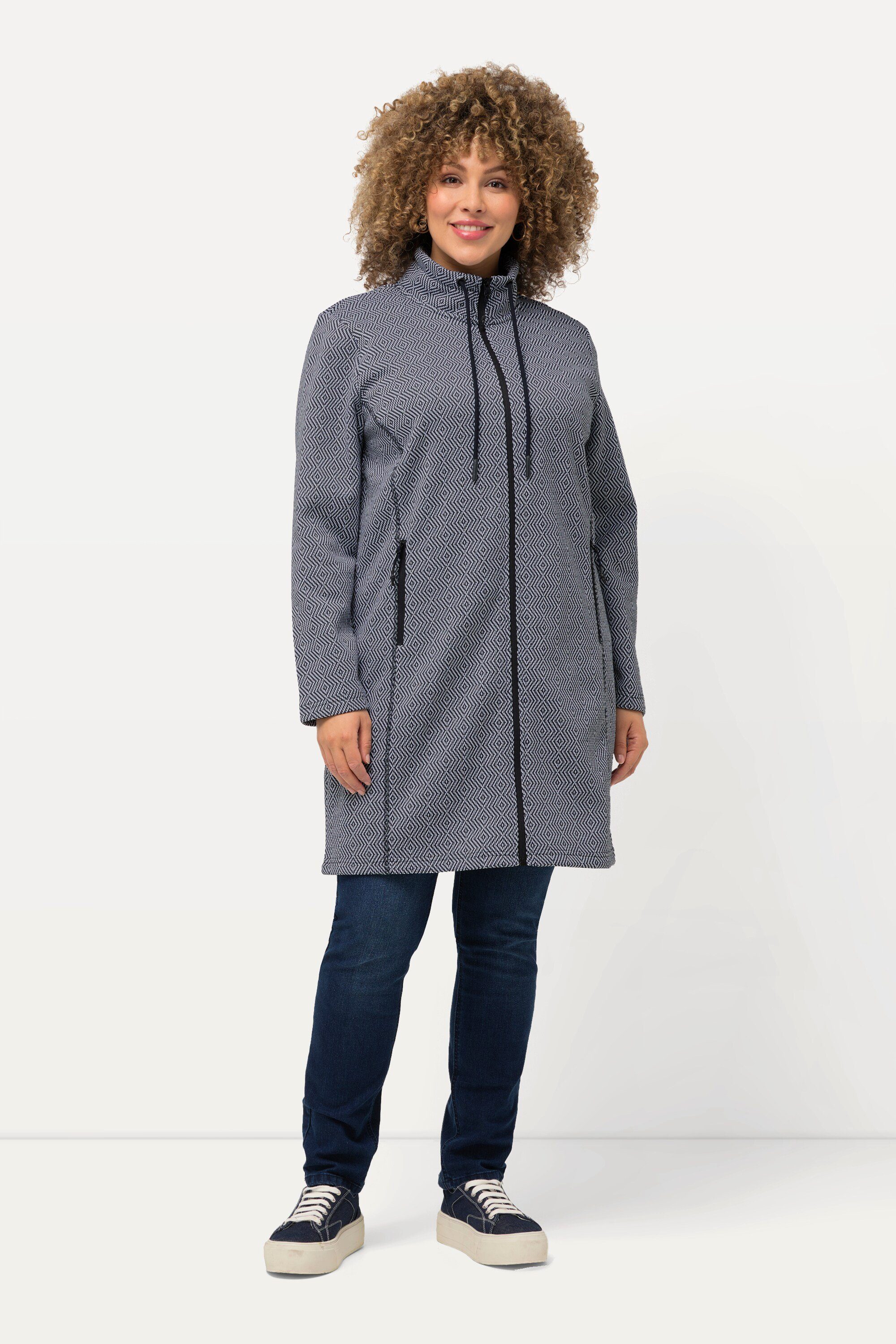 Ulla Popken Sweatjacke Strickfleece-Jacke grafisches Muster günstig online kaufen