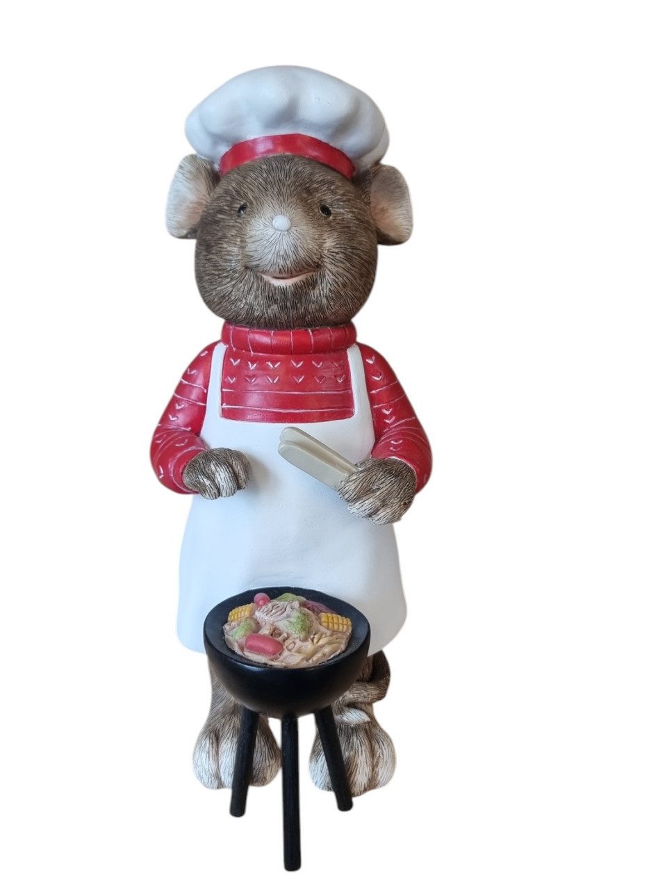 Figurendiscounter Gartenfigur Dekofigur Maus mit Grill groß 19 cm bunt