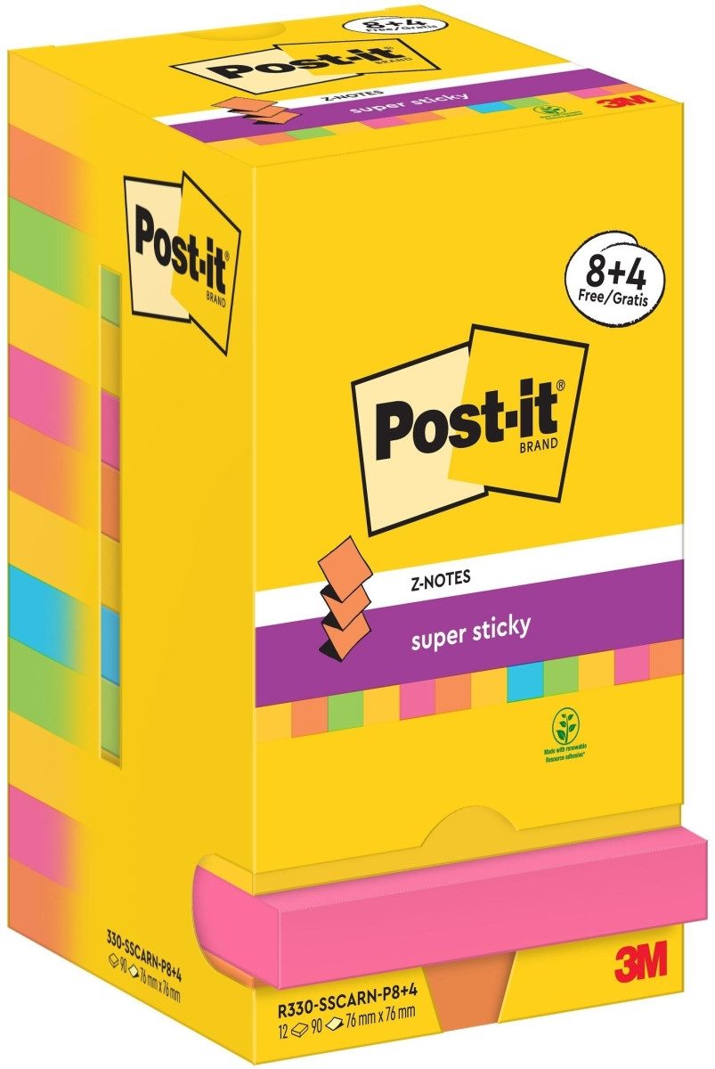 Haftnotizblock Haftnotiz Super Sticky Z-Notes Carnival Collection Promotion 90 Blatt.