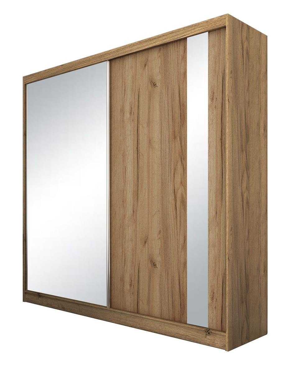 Compleo Modern Spiegel, 200 Eiche Garderobe cm, SANDY mit Schwebetürenschrank Kleiderschrank, Artisan