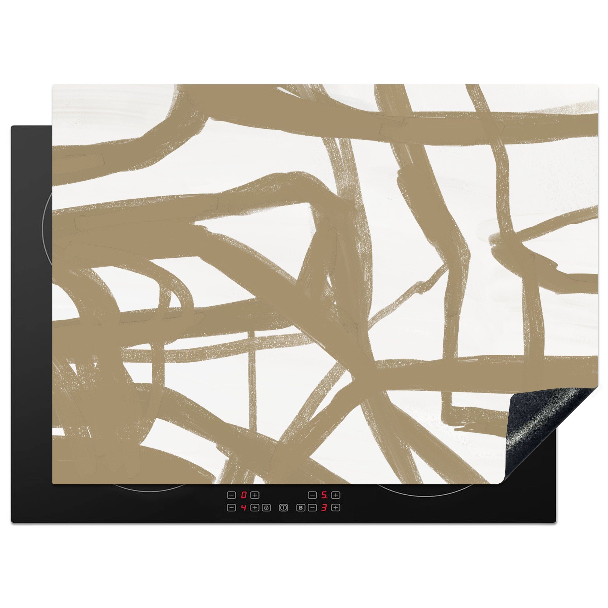 MuchoWow Herdblende-/Abdeckplatte Braun - Weiß - Abstrakt, Vinyl, (1 tlg), 71x52 cm, Induktionskochfeld Schutz für die küche, Ceranfeldabdeckung