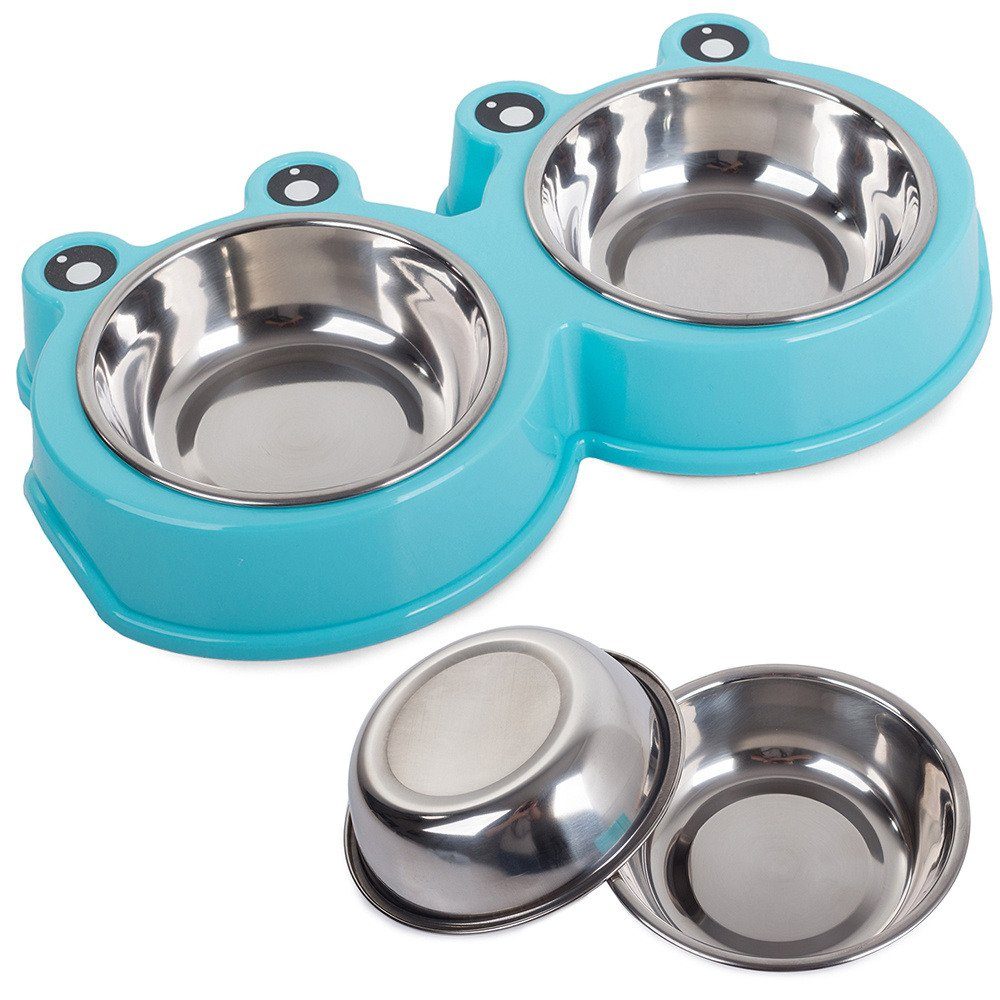 Napf Doppelnapf Futternapf Fressnapf aus Metall für Hund und Katze Blau