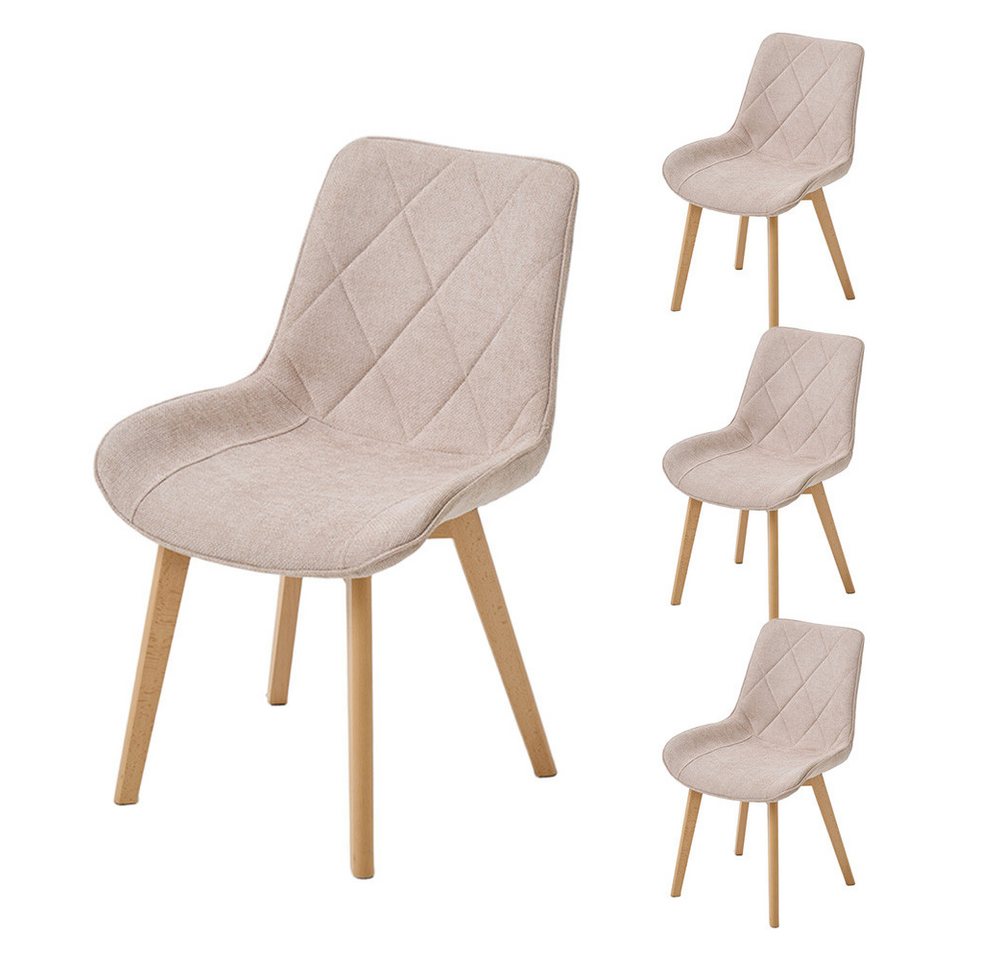 PPkrimnel Esszimmerstuhl mit Leinenpolster & Massivholzfüßen, Wohnzimmerstuhl, Polsterstuhl (4 St), Diamantstepp-Design, Ergonomisch, Ideal für Küche, Wohnzimmer & Büro