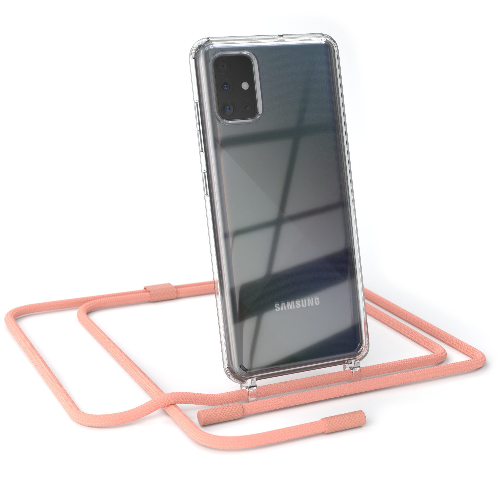 EAZY CASE Handykette Silikon Kette Unifarbe für Samsung Galaxy A51 6,5 Zoll, Hülle mit Band 2in1 Handyband Etui Case mit Kordel Altrosa Koralle