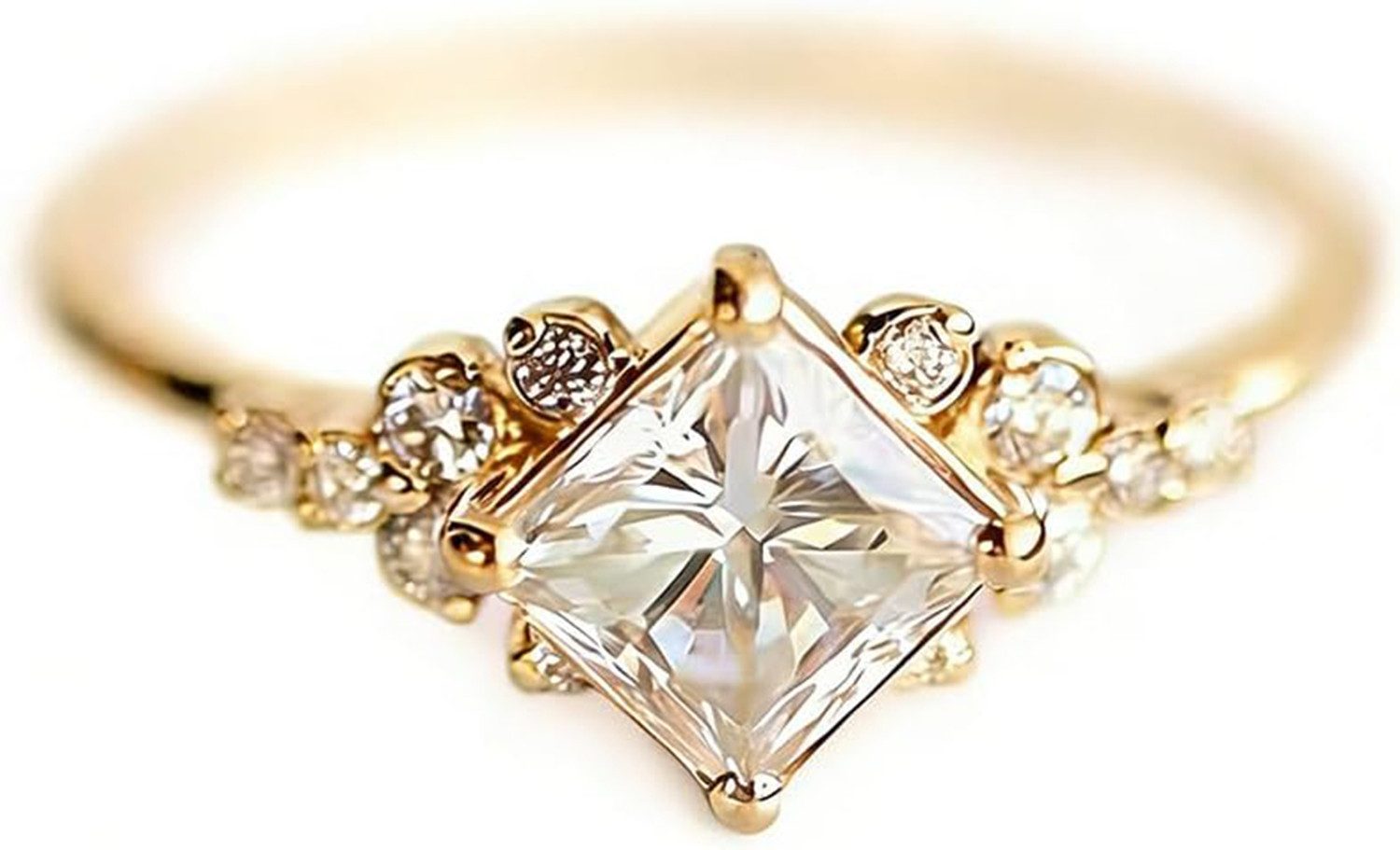 Jumpeak Diamantring 1 Karat Prinzessschliff Diamantring mit Pavé-Fassung aus 14K Gold, FarbeE, Reinheit VS1, Schliff EX/VG, IGI-Zertifikat, Diamantring