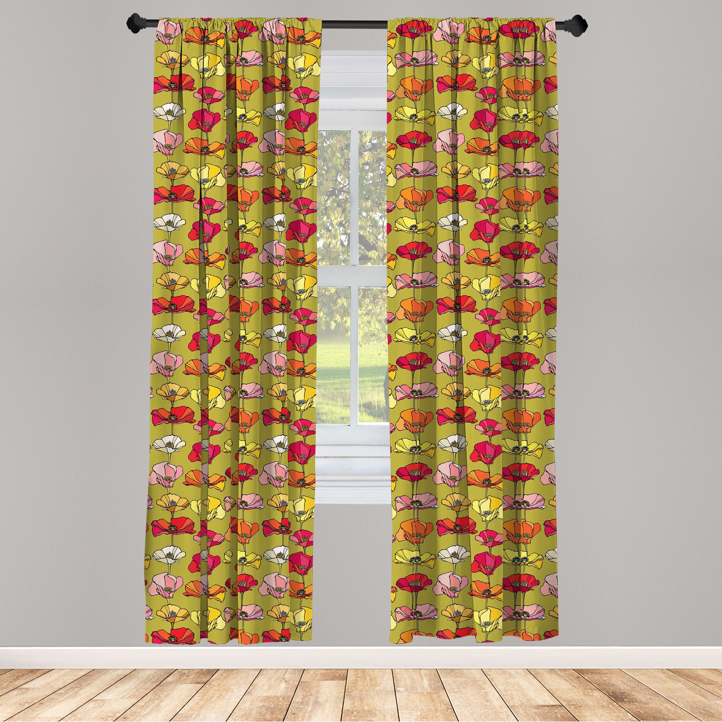 Gardine Vorhang für Wohnzimmer Schlafzimmer Dekor, Abakuhaus, Microfaser, Mohn Vintage Flourishing Poppies