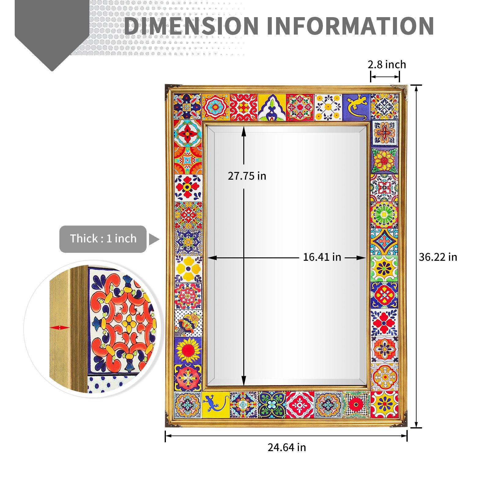 G-LEAF Dekospiegel mit Rahmen in Mosaikfliesen-Optik günstig online kaufen
