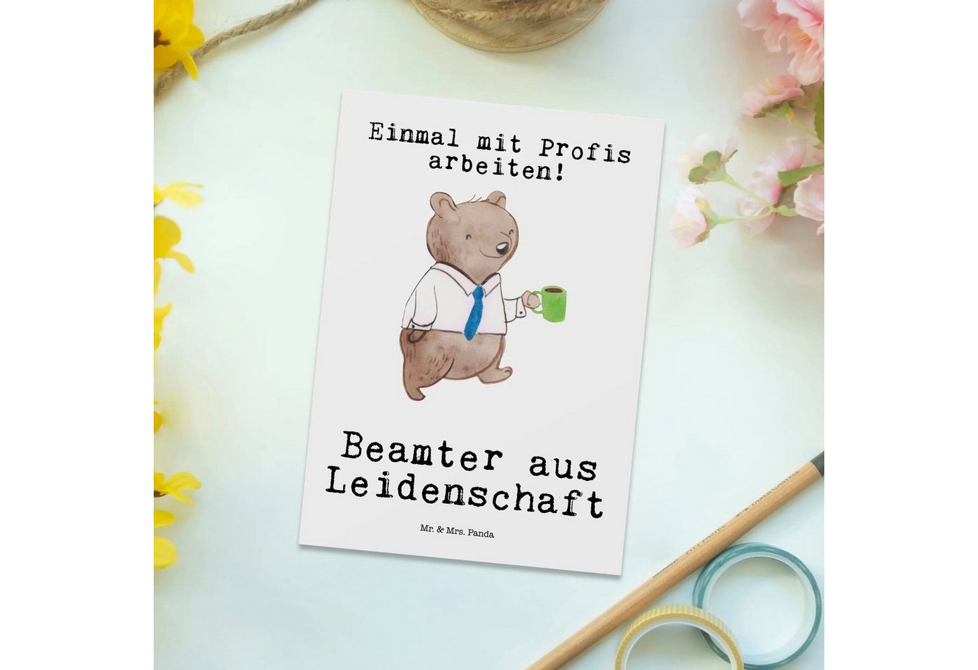 Thumbnail - Mr. & Mrs. Panda Postkarte Beamter Leidenschaft - Weiß - Geschenk, Verbeamtung, Beamtentum, Ansi, Witzige Sprüche