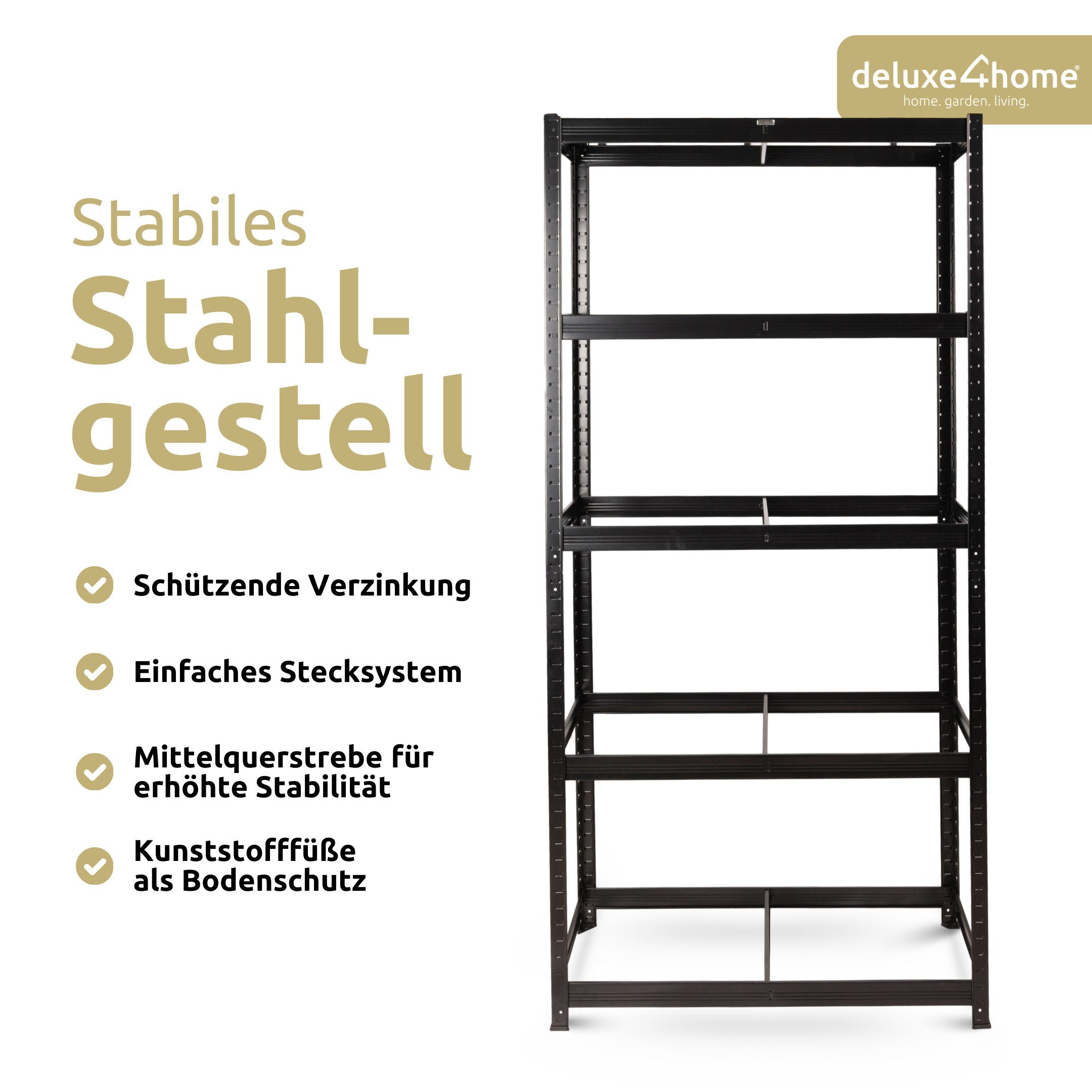 deluxe4home Schwerlastregal 2er Set Kellerregal verzinkt I 40x90x180 cm I Lagerregal bis 875kg – Bild 5 von 5