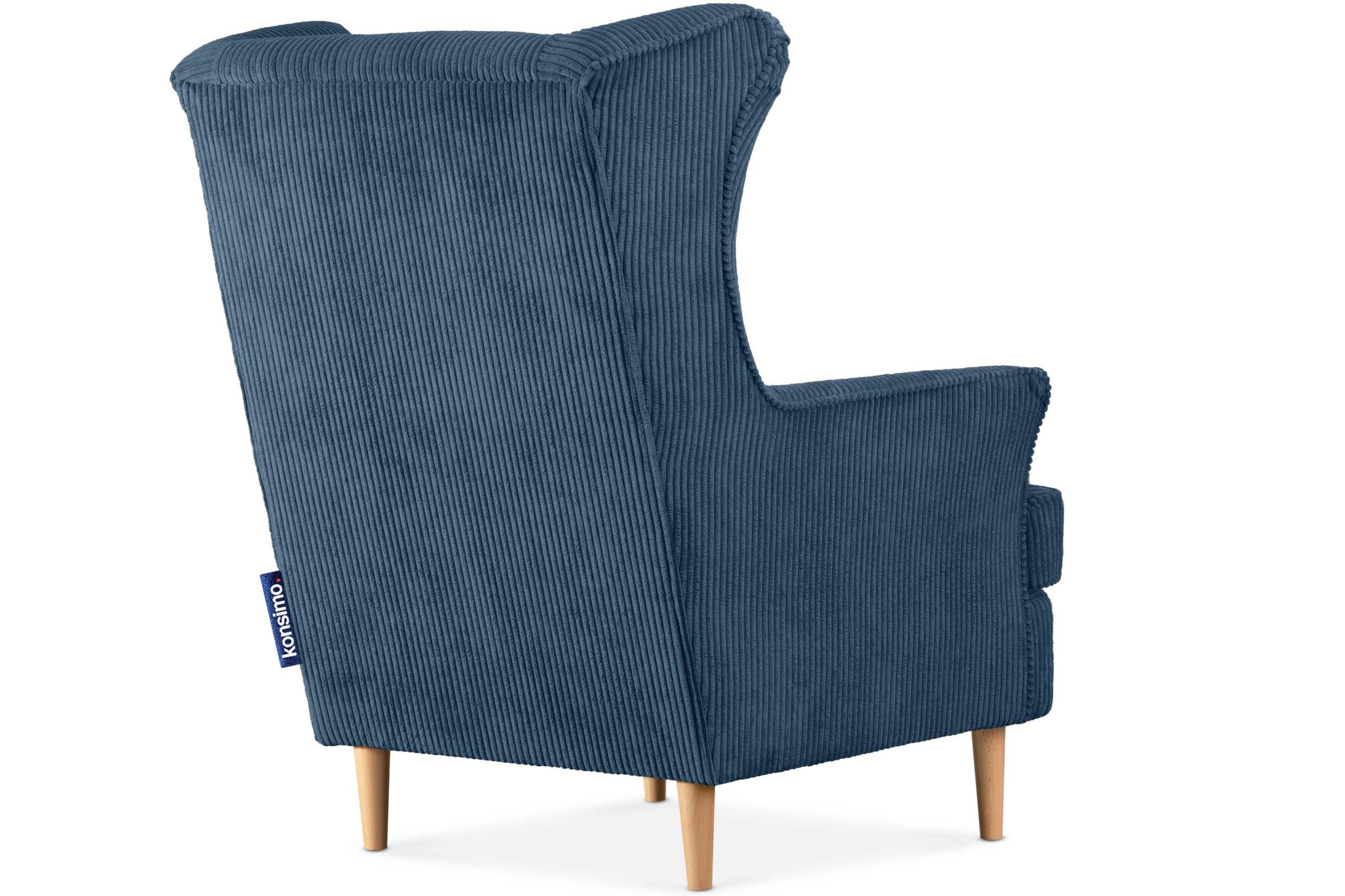 Konsimo Ohrensessel STRALIS Sessel, zeitloses inklusive Design, Füße, hohe dekorativem Kissen