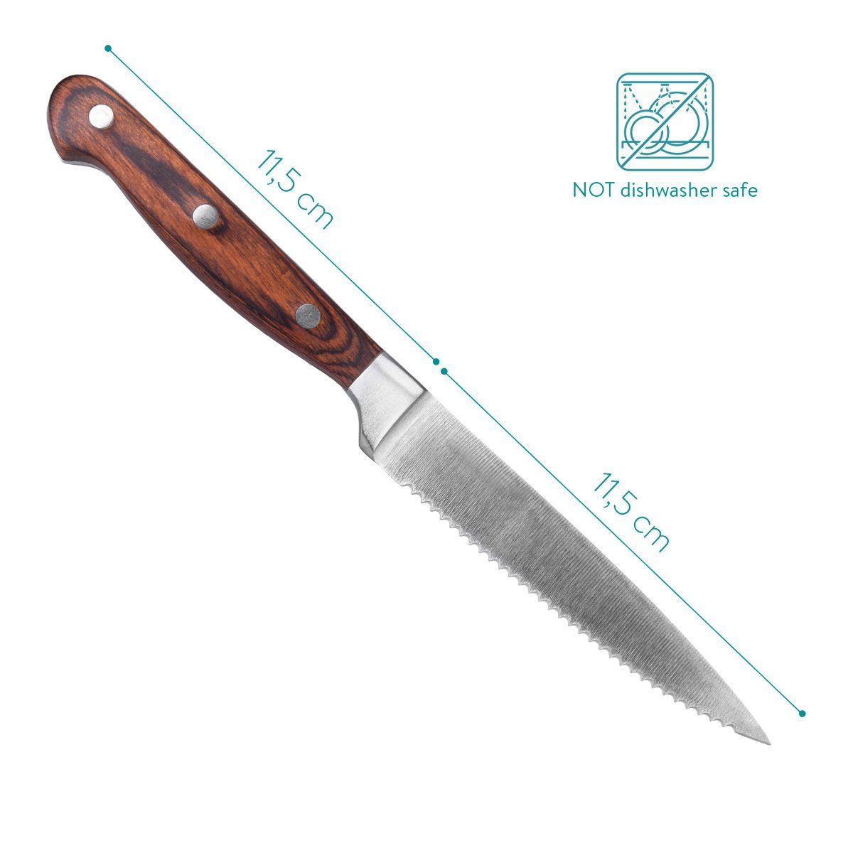 Holzgriff Set - Messer Wellenschliff Allzweckmesser mit Navaris Steakbesteck 6-teilig
