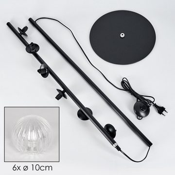 hofstein Stehlampe Stehlampe aus Metall/Riffelglas in Schwarz/Klar, ohne Leuchtmittel, Leuchte mit Glasschirmen (10cm),Fußschalter, 6xG9, ohne Leuchtmittel