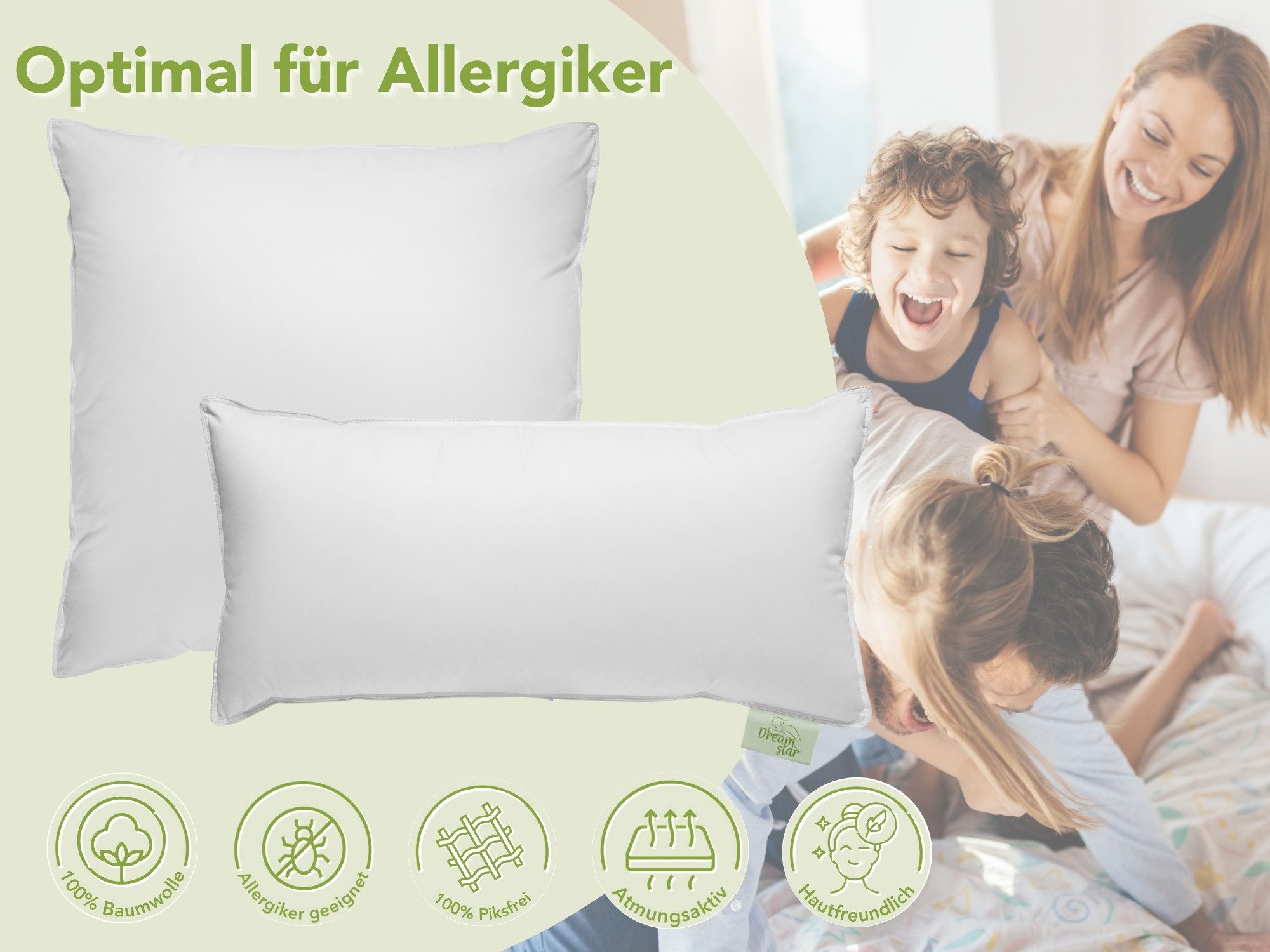 Dreamstar 3-Kammer-Kopfkissen Daunenkissen 40x80 & Daunenkopfkissen günstig online kaufen