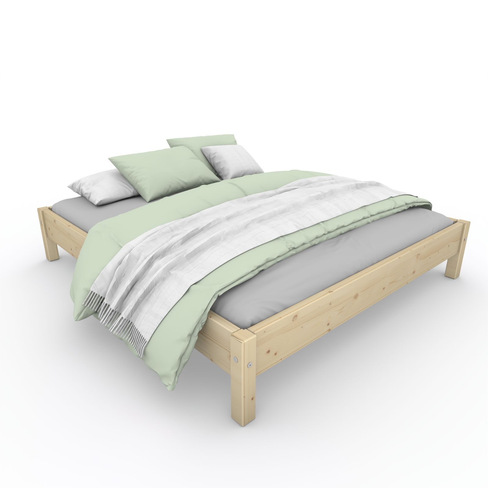 TUGA-Holztech Massivholzbett Holzbett Naturholzbett 80 x 200 cm 38 cm Bettgestell ohne Kopfteil, Br 70 80 90 100 120 140 160 180 200 Lg 200 220 H=38/48/58 cm