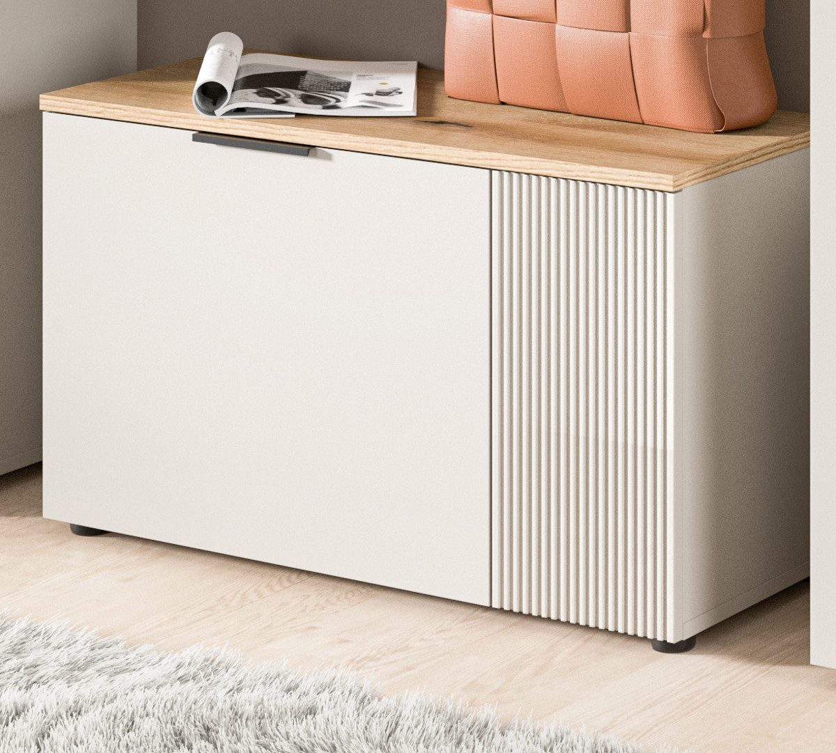 Inn.Furn Schuhbank Skid (Garderobenbank in Kaschmir Sand mit Eiche, 2-türig, 80 x 48 cm), mit viel Stauraum