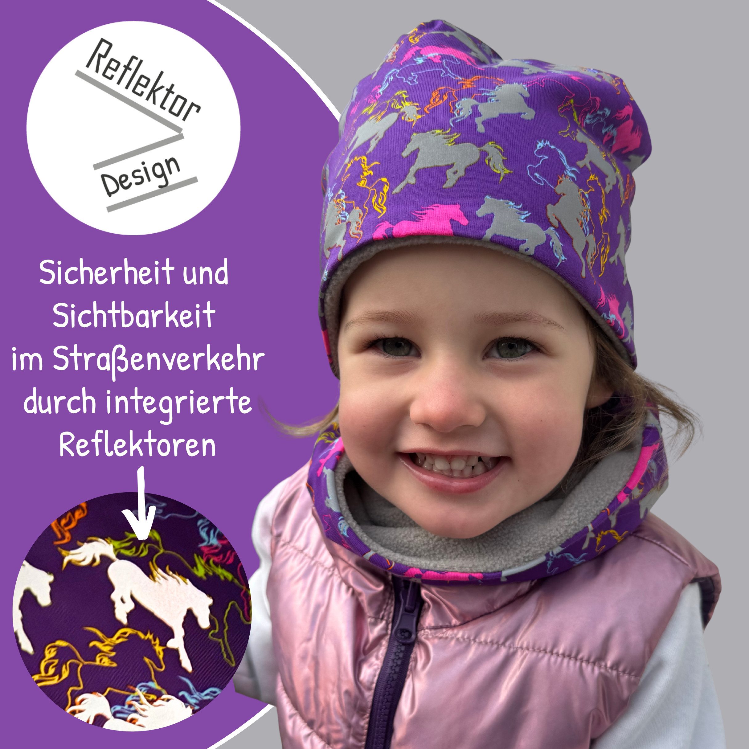 HECKBO Beanie 360° Reflektor Kinder Beanie Mütze & Loop Schal Set – Bild 4 von 5