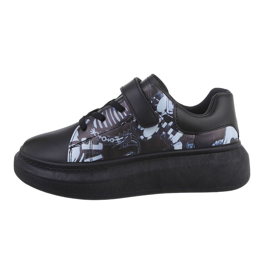 in Damen Freizeit Schwarz Flach Ital-Design Freizeitschuhe Low-Top Sneaker