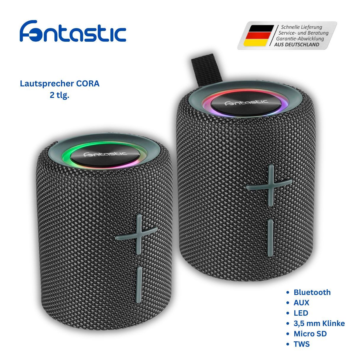 fontastic Bluetooth Lautsprecher LED "Cora" Bluetooth-Lautsprecher (Hochauflösendes Klangbild)