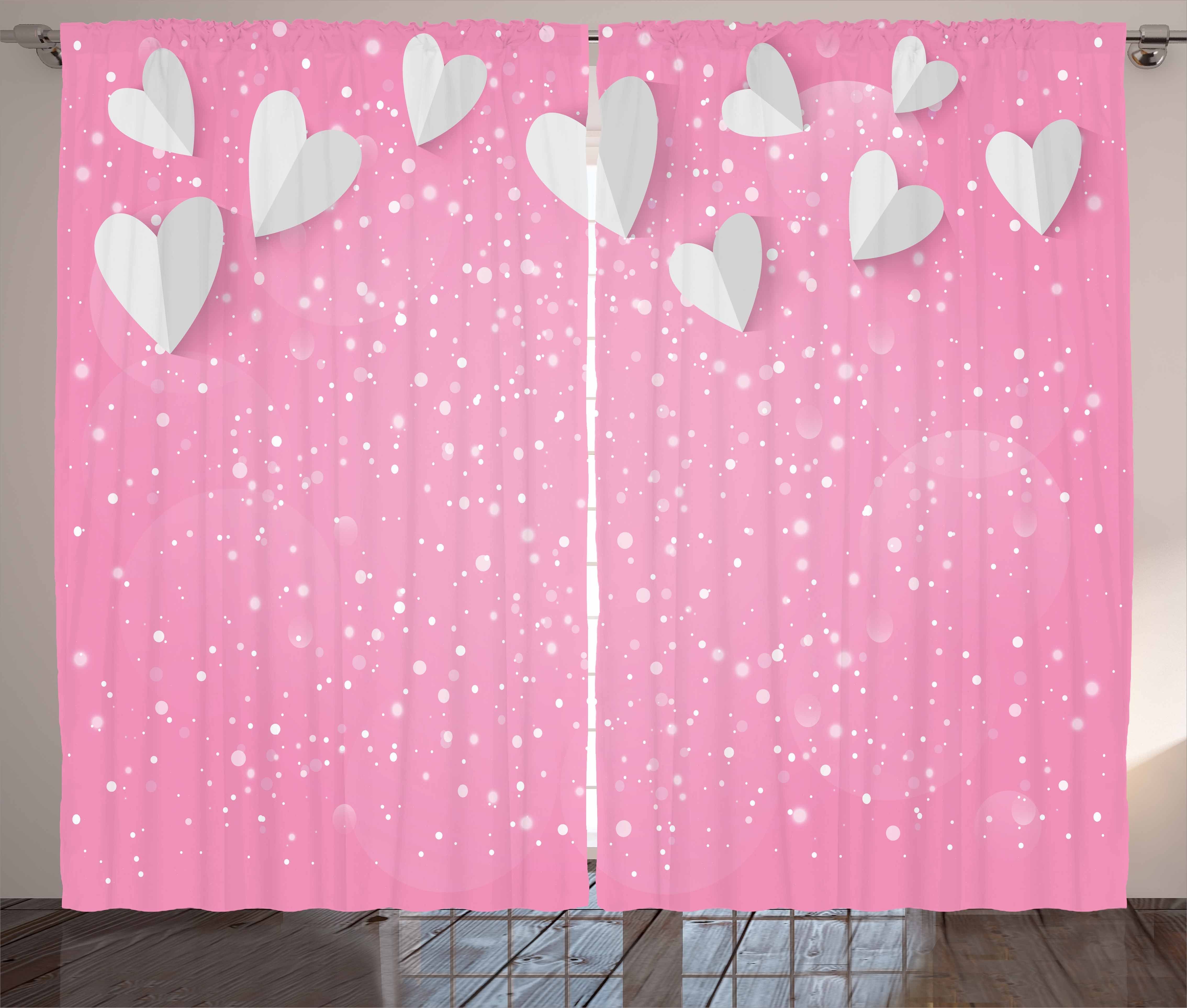 Gardine Schlafzimmer Kräuselband Vorhang mit Schlaufen und Haken, Abakuhaus, Pink und Weiß 3D-Herz-Flügel