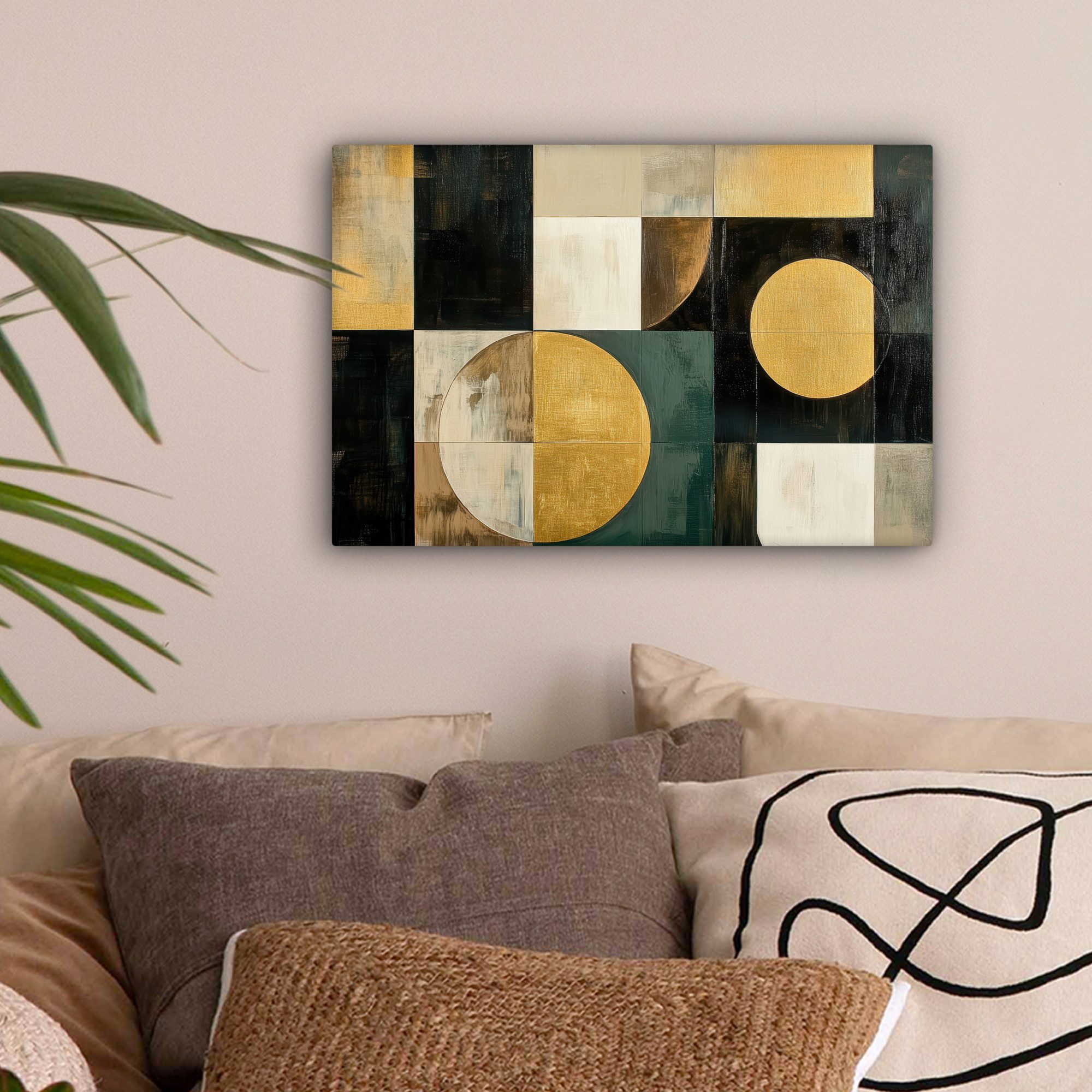 OneMillionCanvasses® Leinwandbild Abstrakt - Gold - Bronze - Formen - Geometrisch, Fotodruck (1 St), Leinwand Bilder Klein, Wand Dekoration Aesthetic 30x20 cm