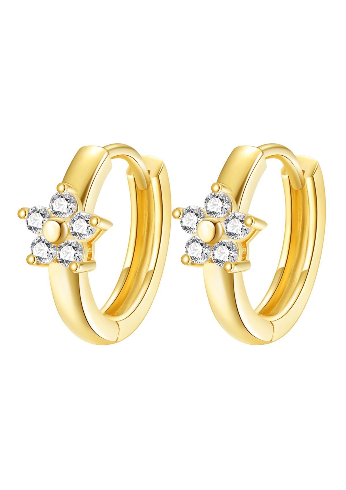 Dear Me Круглые серьги Damen 14K Massivgold Blume, Echtgold Серьги Kristall, 585 Gelbgold Серьги-кольца Zirkon Blüte, Braut Schmuck