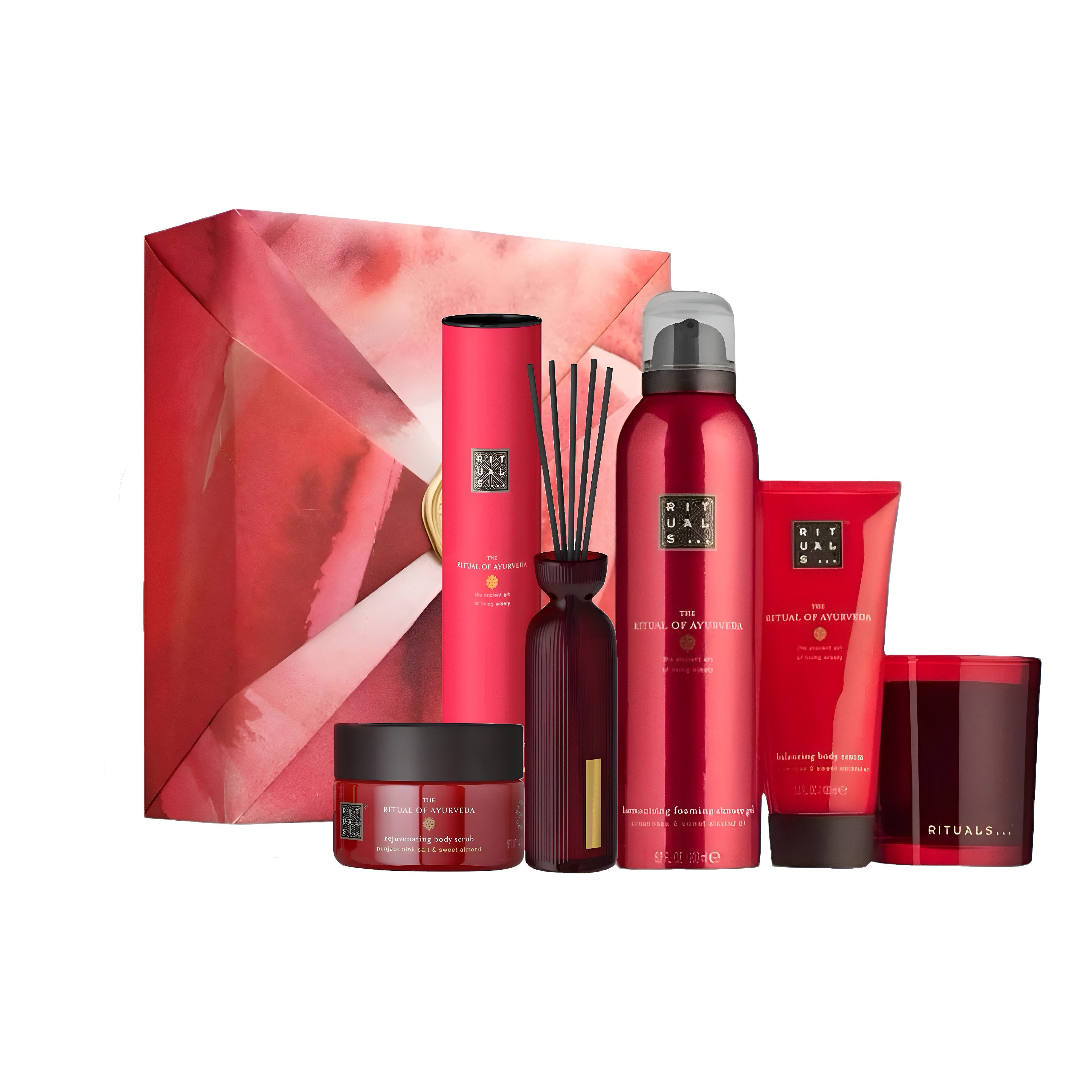Pflege-Geschenkset The Ritual of Ayurveda XL Schaum Körperpeeling Duftkerze Duftstäbchen