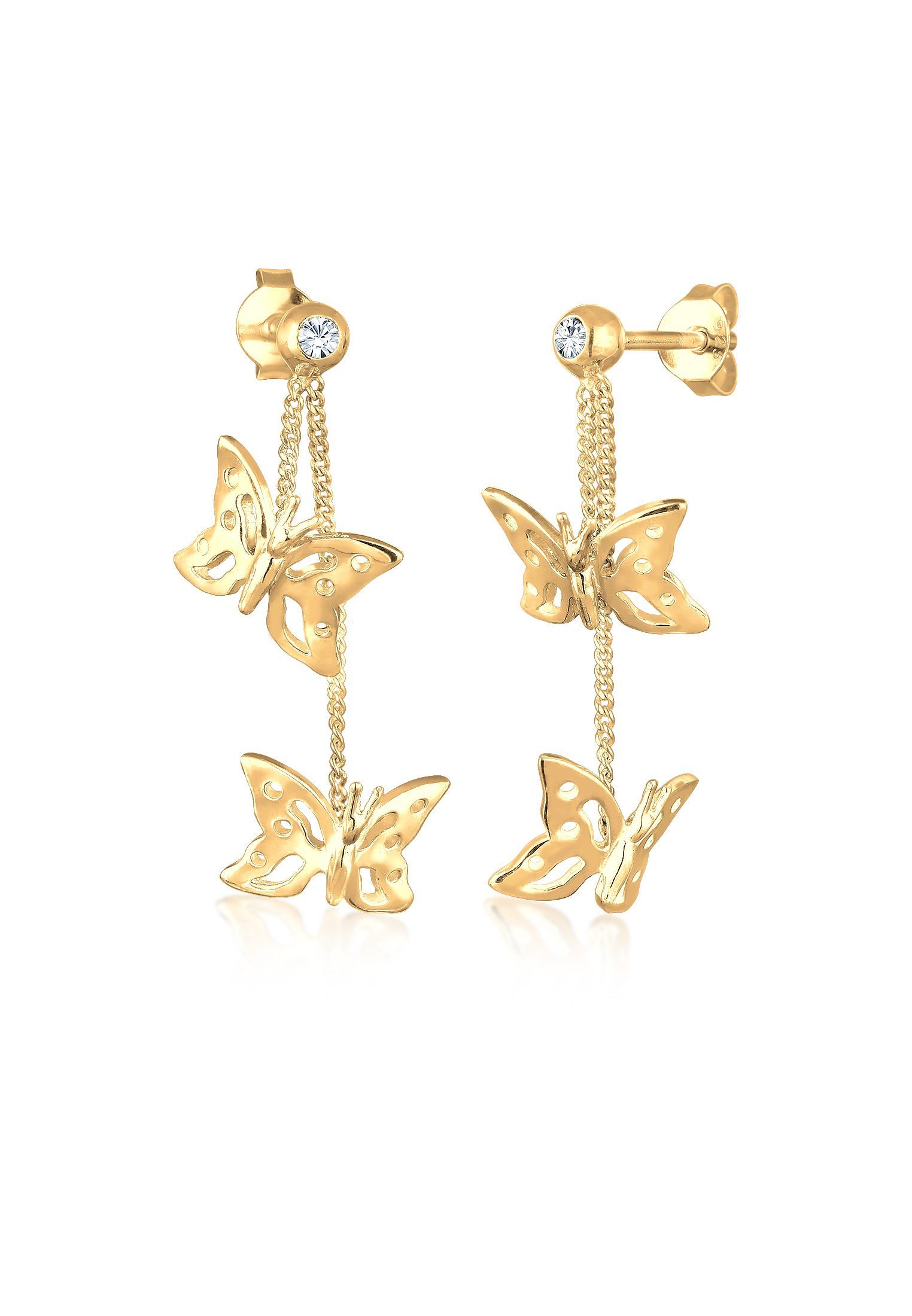 Elli Paar Ohrhänger Schmetterling Natur Kristalle Silber 925, Schmetterling Gold