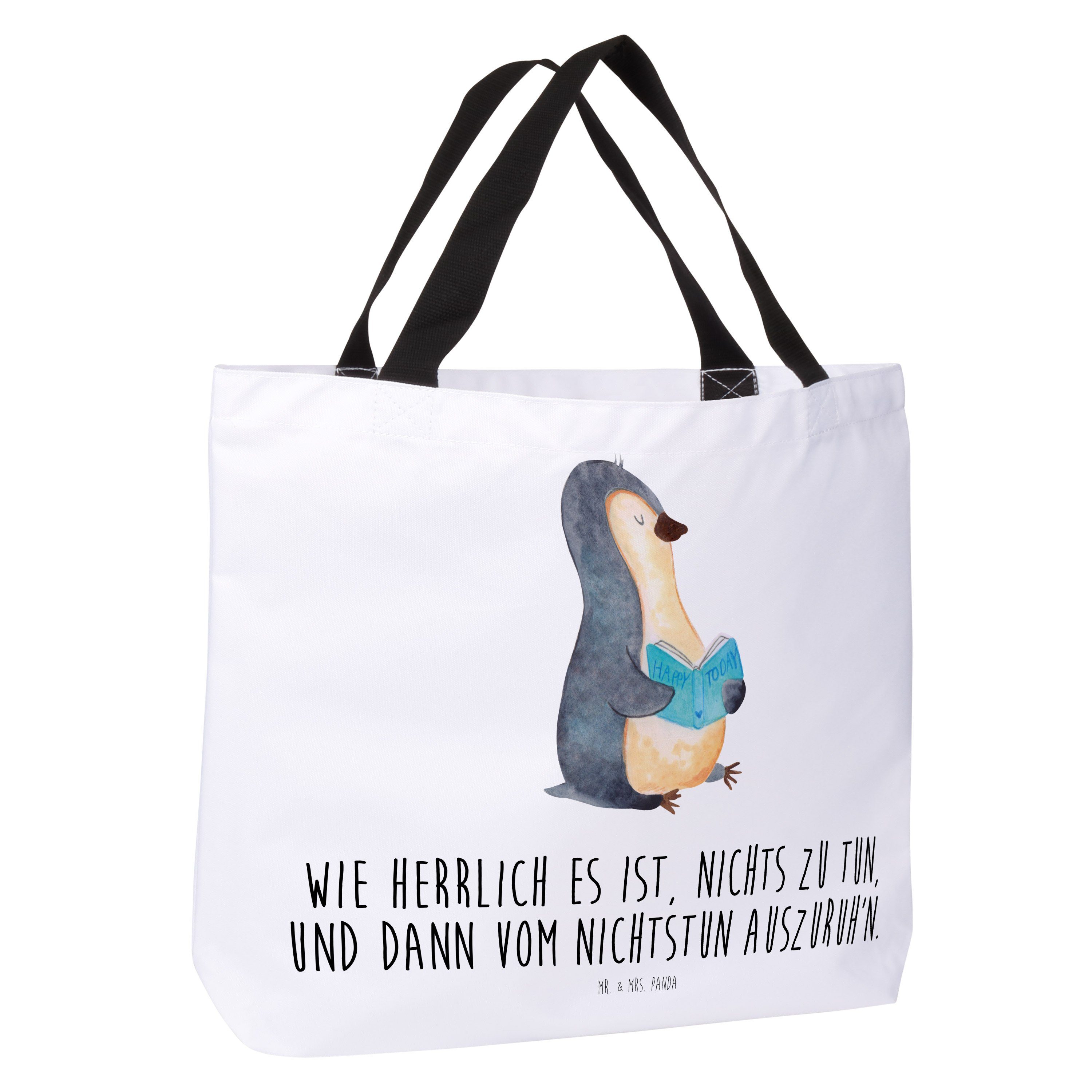 Alltagstasche - Mr. Einkaufsbeutel, (1-tlg) Geschenk, Mrs. - Weiß Pinguin Beutel, Buch & Panda Shopper