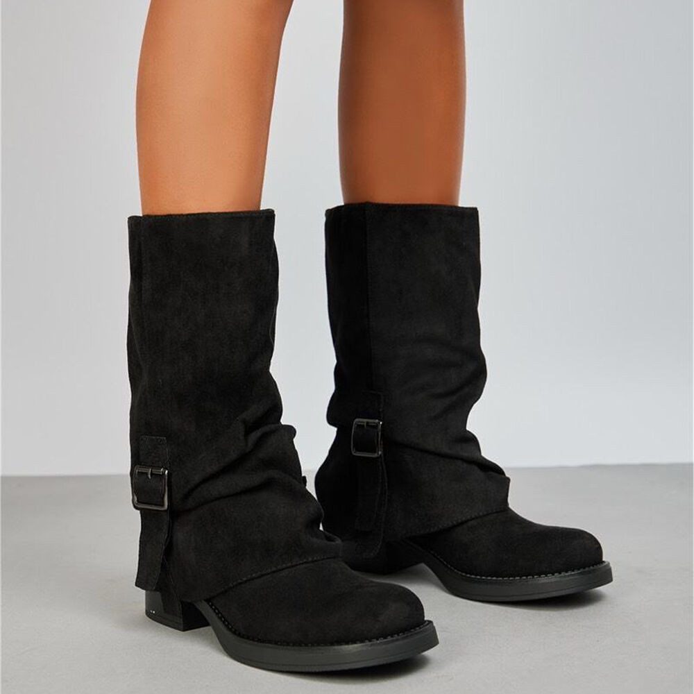 Ital-Design Damen Stiefel mit Schnalle – Komfortabel und Elegan Westernstiefel (90110063) Blockabsatz Stiefel in Schwarz