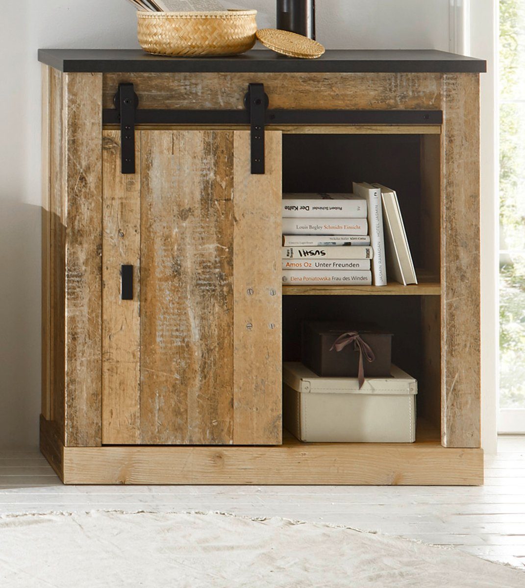 Furn.Design Kombikommode Stove (Kommode in Used Wood Vintage, 93 x 91 cm), mit Schiebetür