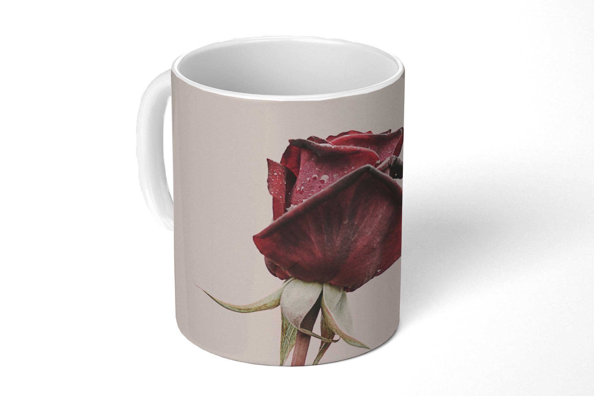 MuchoWow Tasse Blumen - Rot - Rosen - Grün, Keramik, Kaffeetassen, Teetasse, Becher, Teetasse, Geschenk