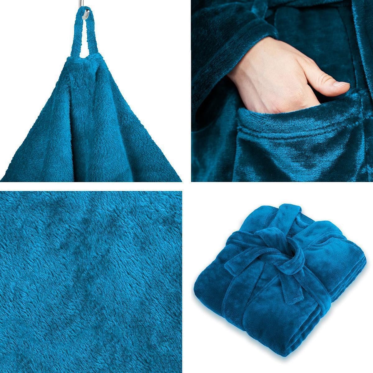 Gräfenstayn Unisex-Bademantel Damen Herren Kuschelfleece Bademantel Größe S-XXXL, warm & kuschelig, Waden bis Knöchellang, Fronttaschen, Gürtel, S-XXXL – Bild 3 von 5