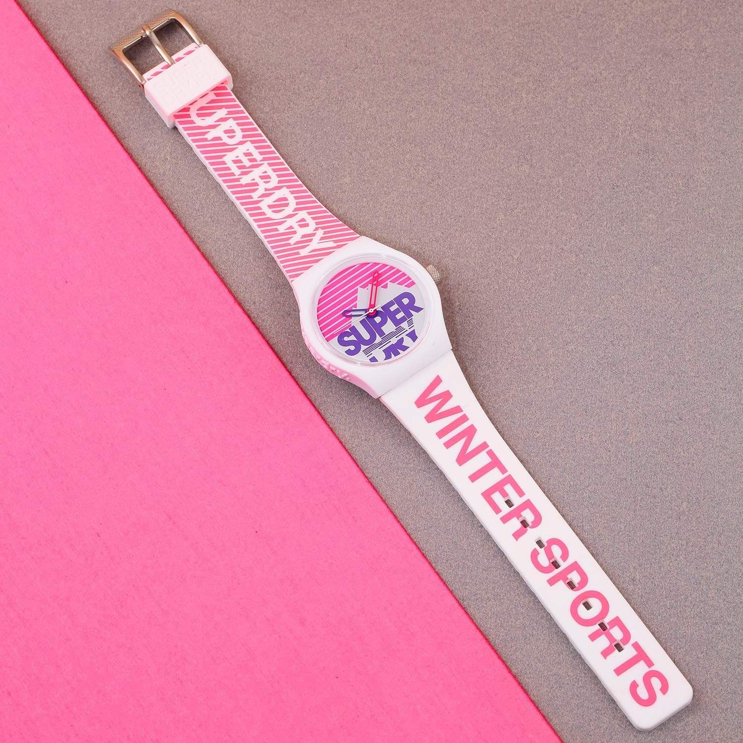 Superdry Quarzuhr Superdry Damen Analog Quarz Uhr mit Silikon Armband SYL255WP, Superdry Damen Analog Quarz Uhr mit Silikon Armband SYL255WP