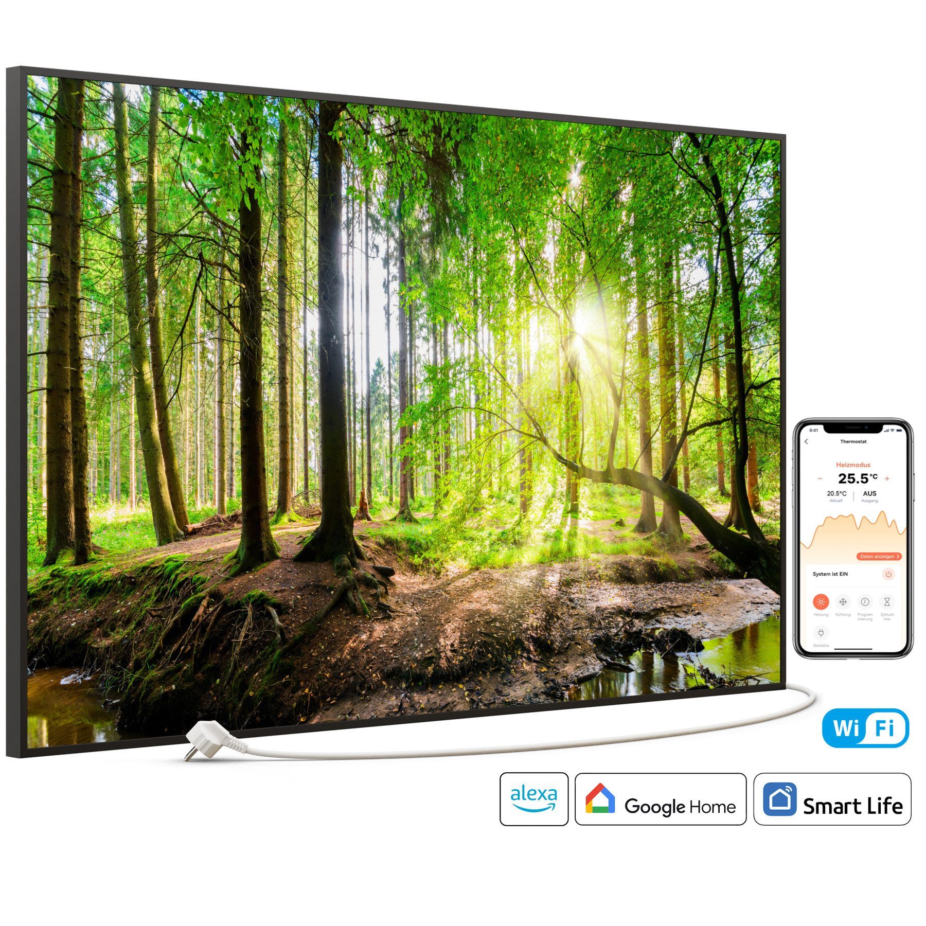 STEINFELD Heizsysteme Infrarotheizung Bild 900W, 120x74cm, Made in Germany, 7 Jahre Garantie, mit Thermostat, Schwarz