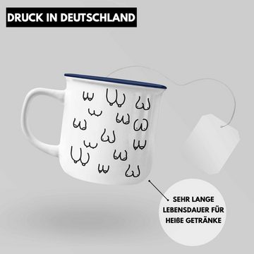 Trendation Thermotasse Trendation - Lustige Emaille Tasse mit Busen / Brüsten für Erwachsene als 18+ Geschenkidee Lustige Feminismus KaffeeEmaille Tasse