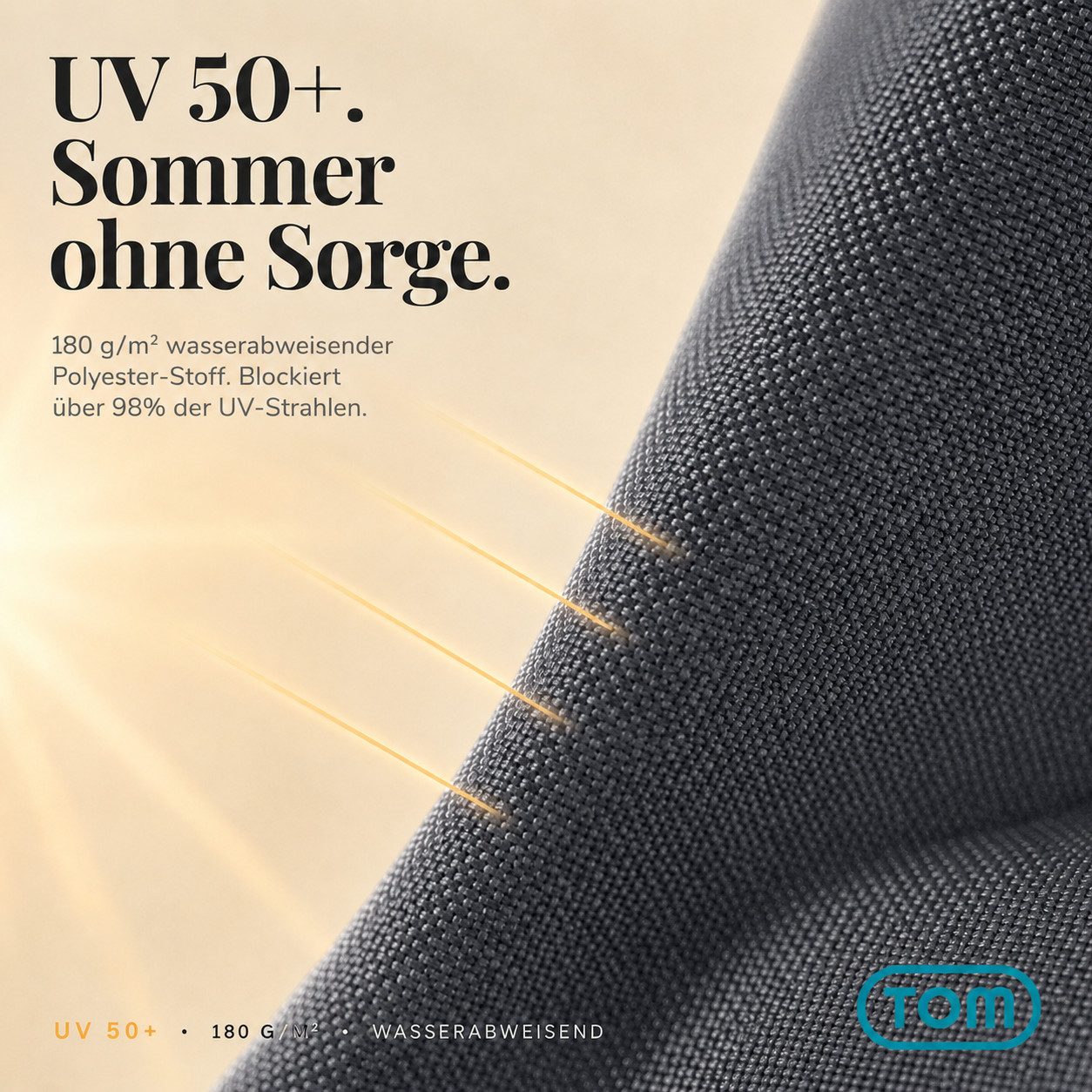 TOM Sonnenschirm 125x200 cm inklusive Kühltasche und Tragetasche, abknickbar, UV-Schutz: 50+, 180 g/m² Polyester – Bild 4 von 5