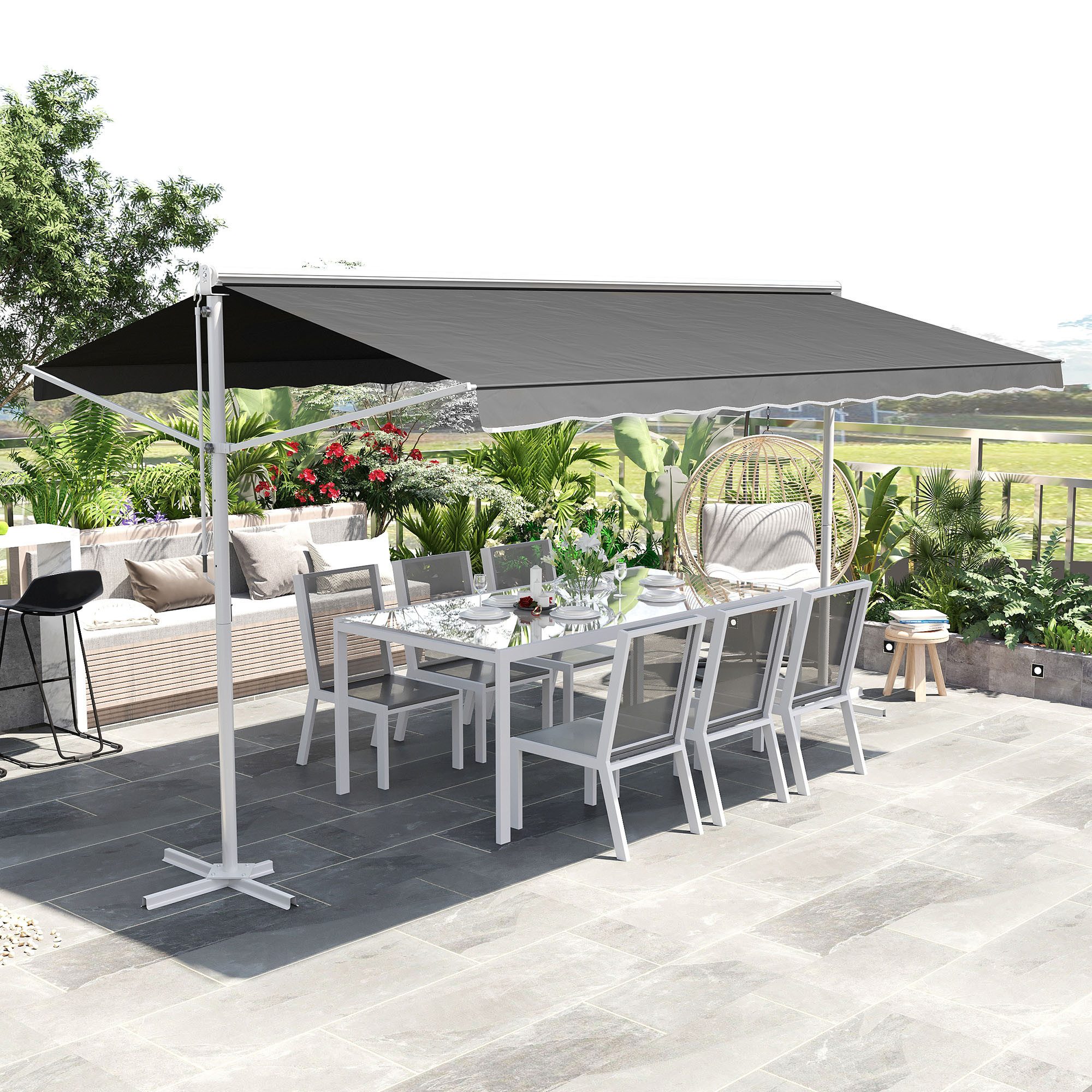 Outsunny Markise mit Faltarm (Gartenmarkise, 1-St., Standmarkise) für Garten, Balkon, Grau