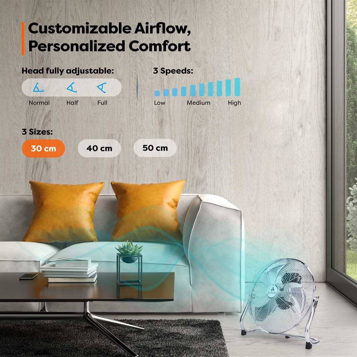 AERSON Bodenventilator Windmaschine mit 3-Leistungsstufen, Standventilator günstig online kaufen