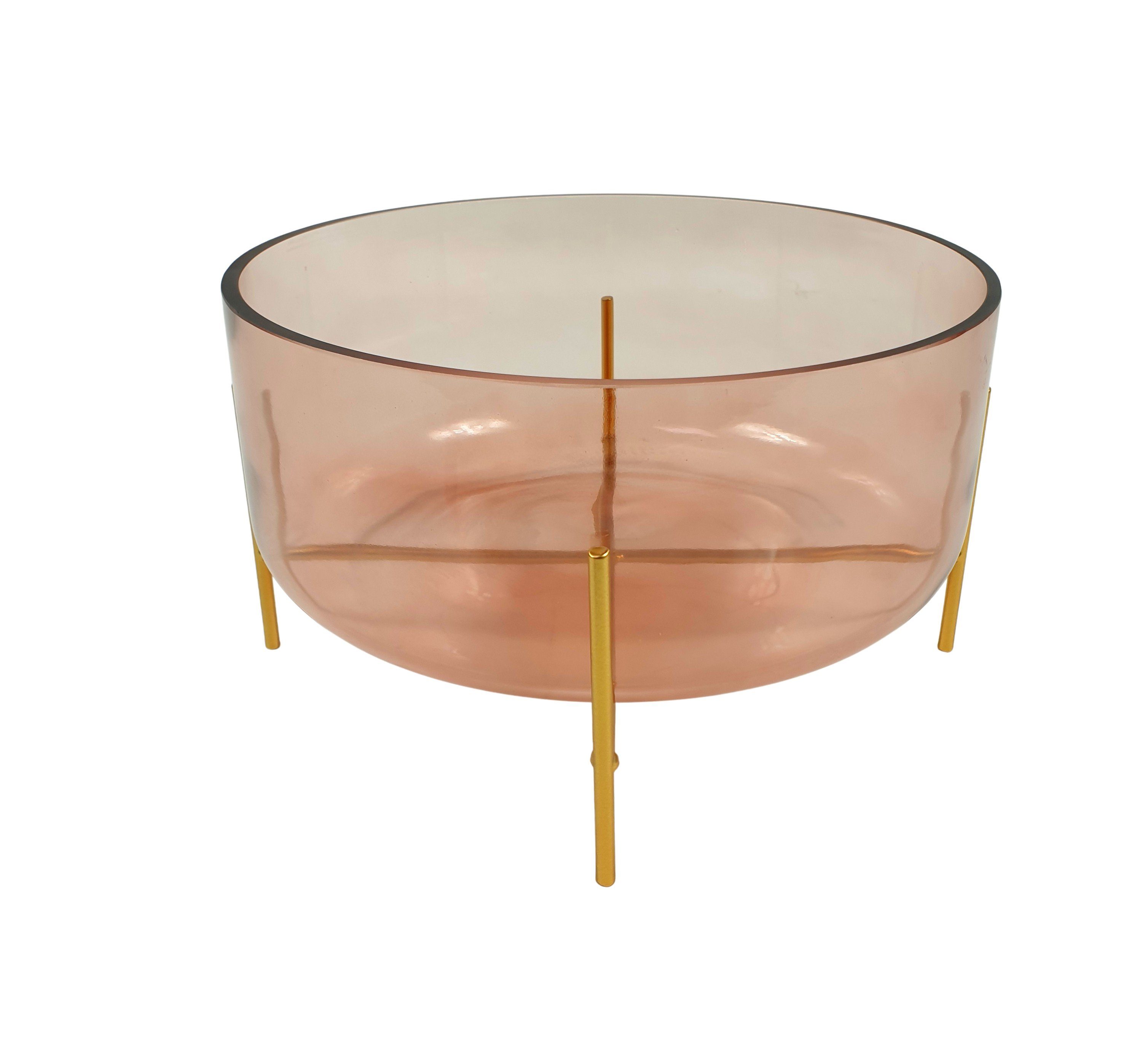 sesua Dekoschale Deko Glasschale Glasvase mit Metallständer rosa gold 28x16  cm