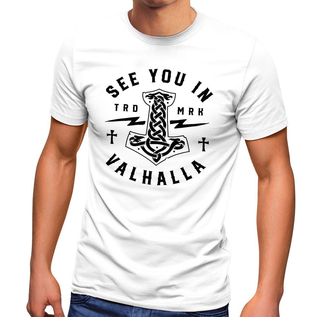 Neverless Print-Shirt Herren T-Shirt See you in Valhalla Mjölnir Thor Hammer Fashion mit Print