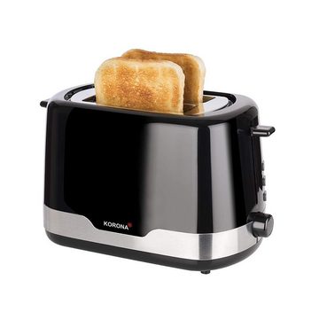 KORONA Toaster Frühstücksset / Küchenset schwarz/Edelstahl, 2-Scheiben-Toaster, Auftaufunktion, Brötchenaufsatz