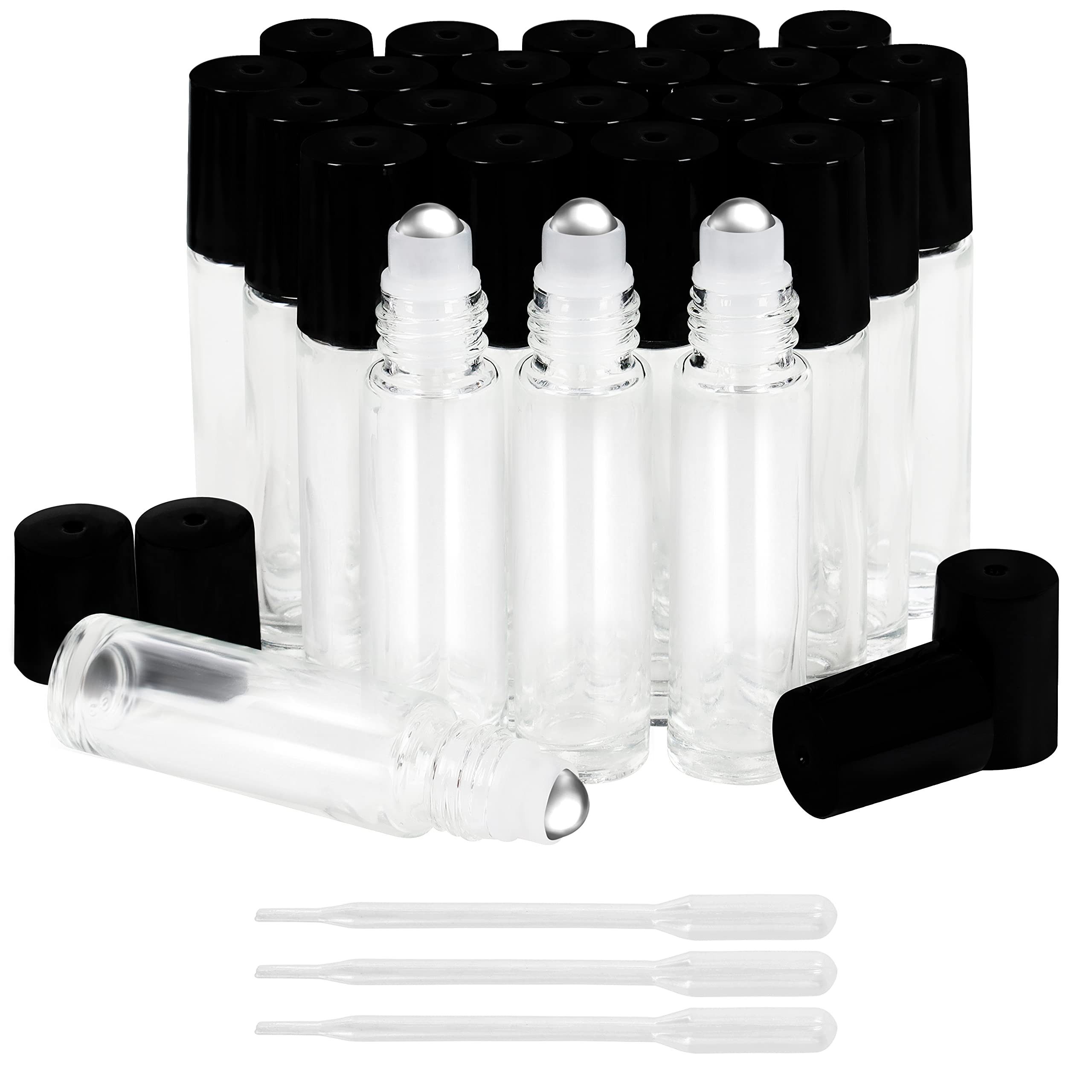 Flachmann Empty Glass Bottles with 3 Pipettes (24-Pack) - 10ml Set
