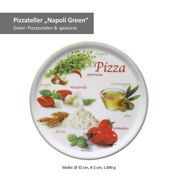 MamboCat Pizzateller 6er Set Pizzateller Napoli Green & Red Ø 32 cm Platte Porzellan