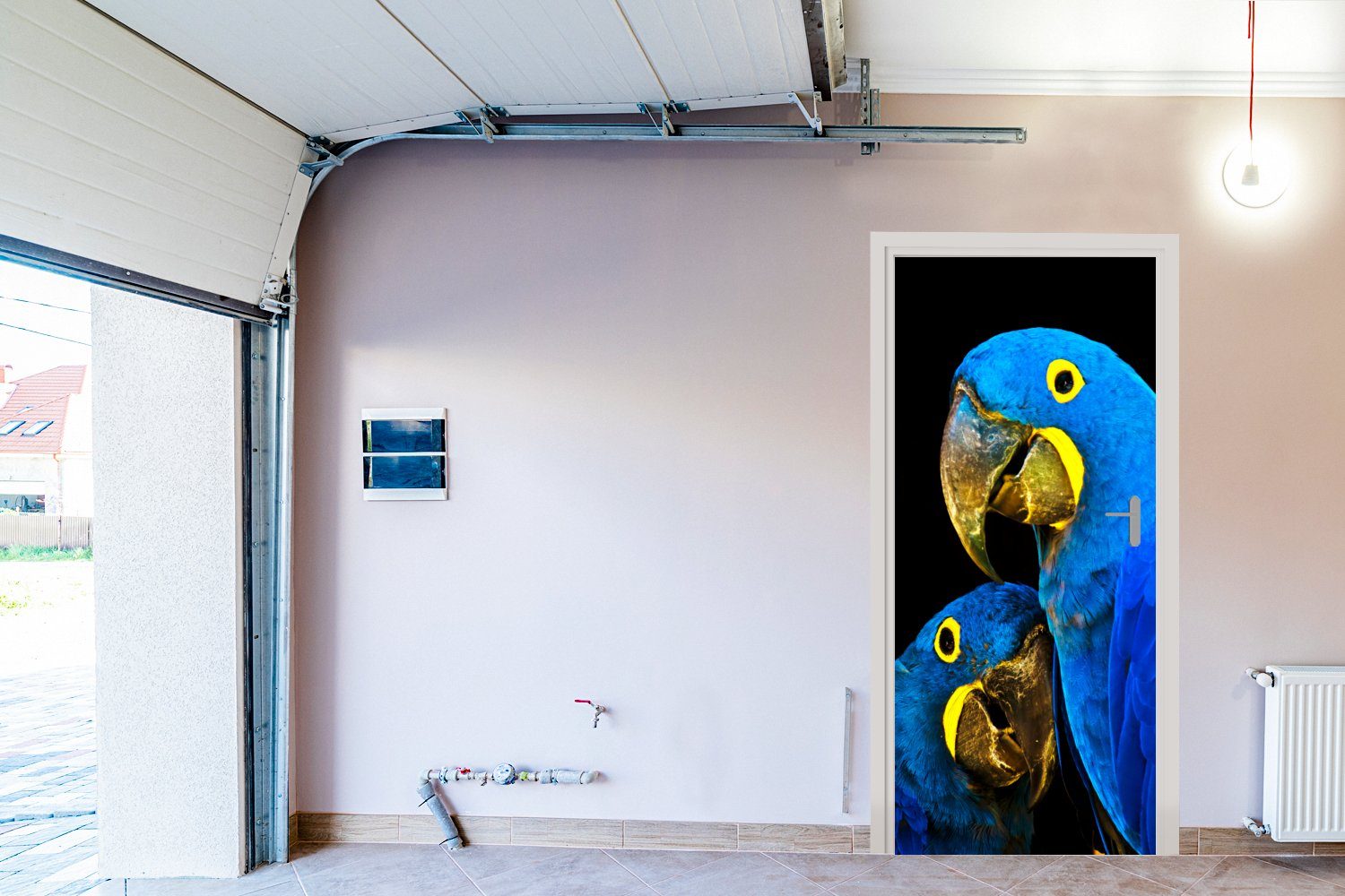 - - (1 Fototapete MuchoWow 75x205 Vogel - St), Papagei Blau, Türaufkleber, für Matt, bedruckt, Türtapete Federn Tür, cm