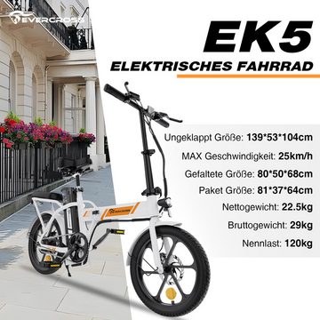 EVERCROSS TECH E-Bike EK5 Faltbares E-Fahrrad,klapprad Riemenantrieb,Pedelec, 36V 8.4 AH, 3 Gang, Heckmotor,15/20/25 KM/H, bis 20-45km, ebike Herren/Damen