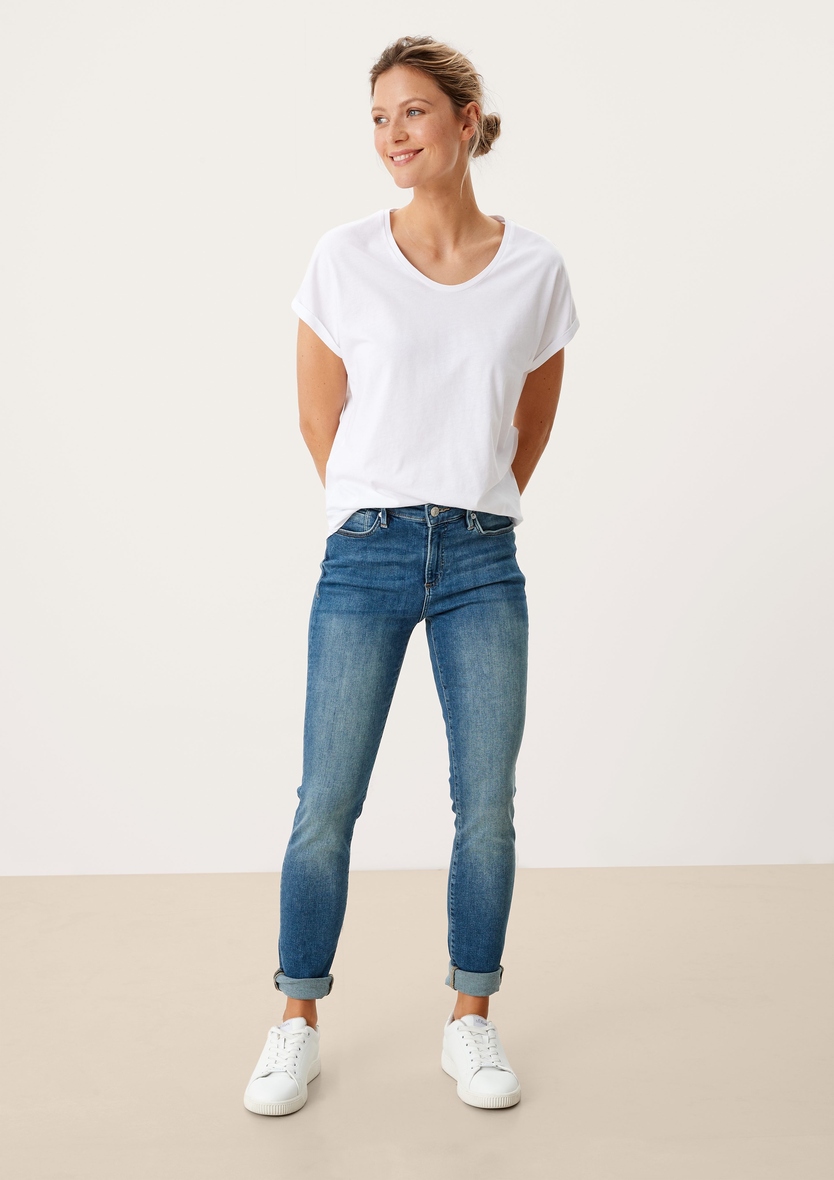 Leder-Patch, Jeans Mid 5-Pocket-Jeans medium Fit Skinny / Izabell blue Skinny s.Oliver / Waschung Leg / Rise