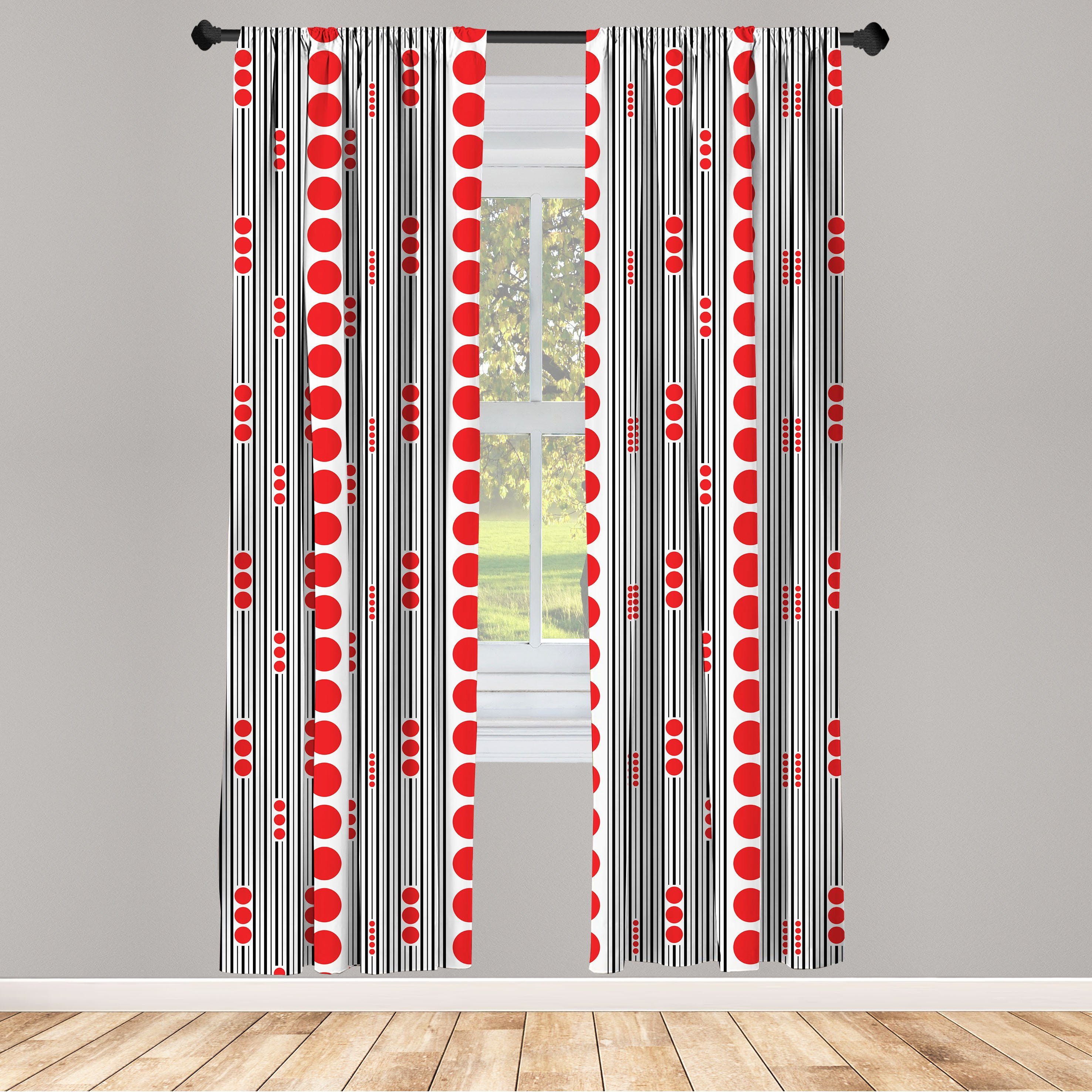 Gardine Vorhang für Wohnzimmer Schlafzimmer Dekor, Abakuhaus, Microfaser, Modern Schwarze Streifen Kreise