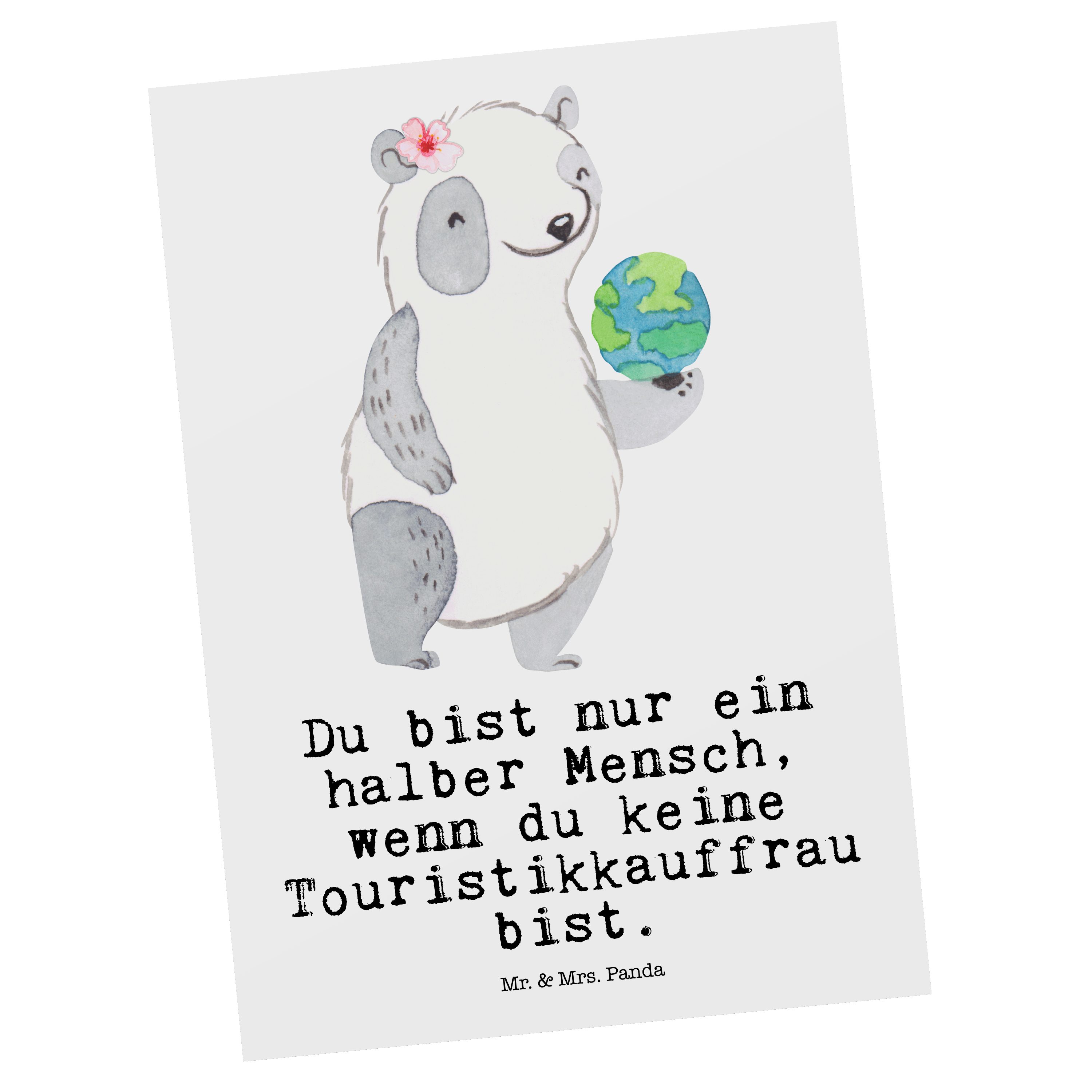 Mr. & Mrs. Panda Postkarte Touristikkauffrau mit Herz - Weiß - Geschenk, Ansichtskarte, Karte, E