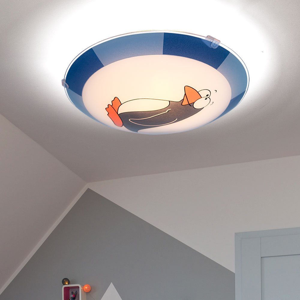 etc-shop Pinguin blau Kinderzimmer Leuchtmittel Deckenlampe Dekolicht, Deckenleuchte Warmweiß, inklusive, Kinder