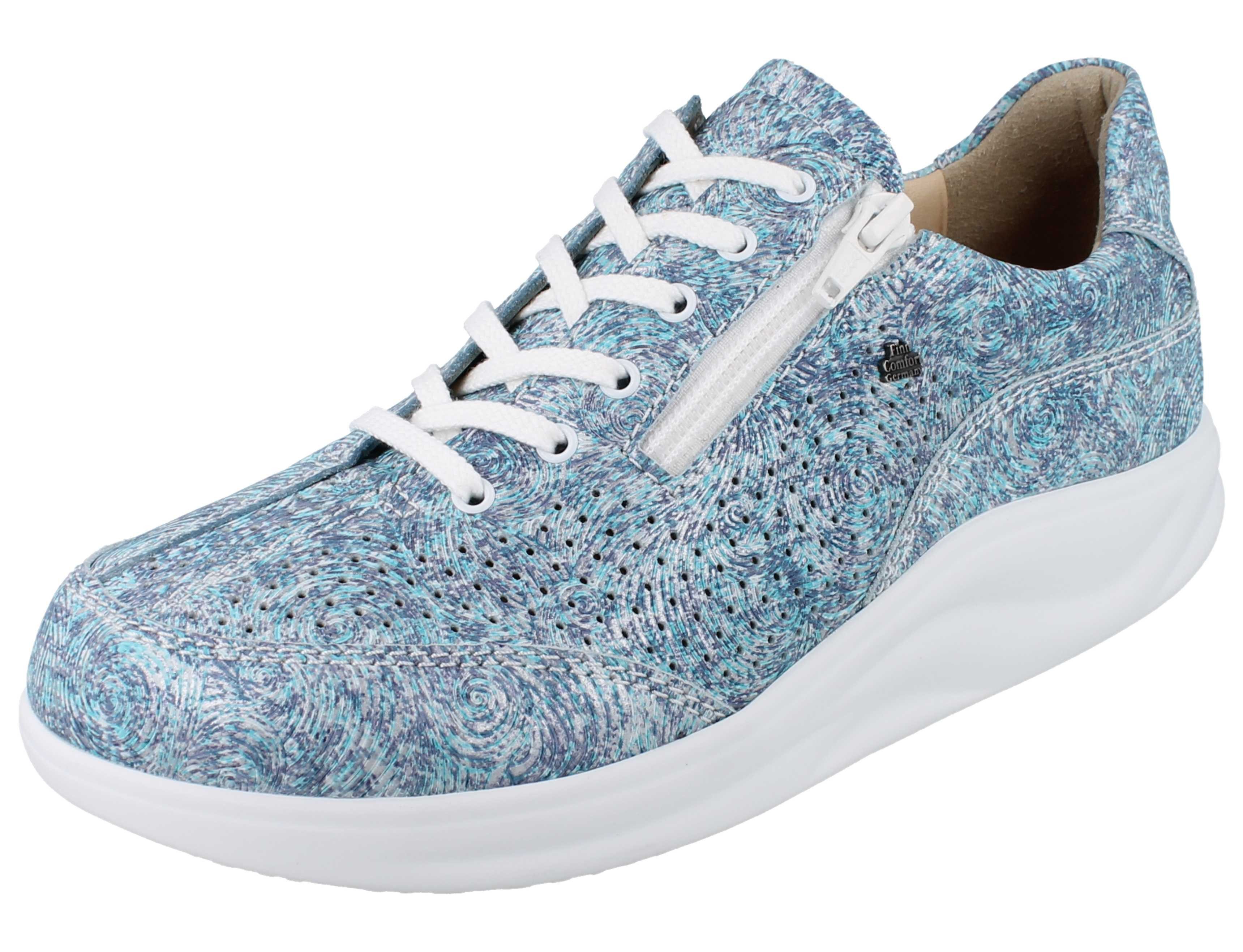 Finn Comfort FINN COMFORT FINNAMIC Oze Damen Halbschuhe blau silber geprägtes Schnürschuh